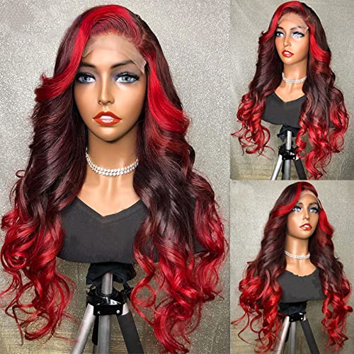 YMS HD Lace Front Wigs 150% Density Human Hair - Ombre Red Glueless Wigs for Black Women (13x4 Lace, 14 Inch) - Pre Plucked for Natural Look | Perfect for Daily Wear, Parties & Special Occasions