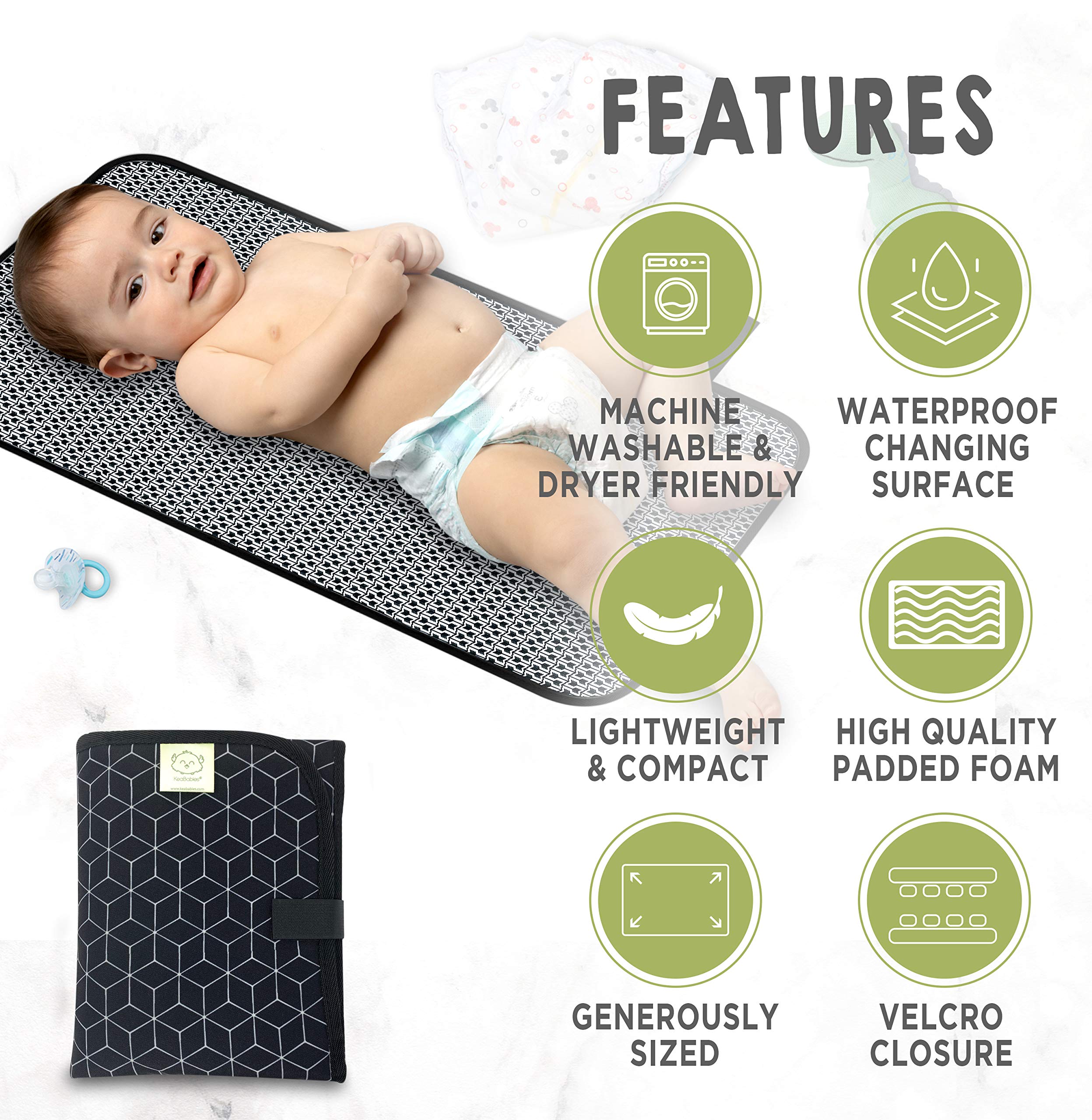 KeaBabies Waterproof Foldable Diaper Changing Pad - Portable Baby Changing Mat for Travel & Home Use - Large Diaper Organizer with Caddy - Perfect for Nursery, Stroller & On-the-Go Diaper Changes