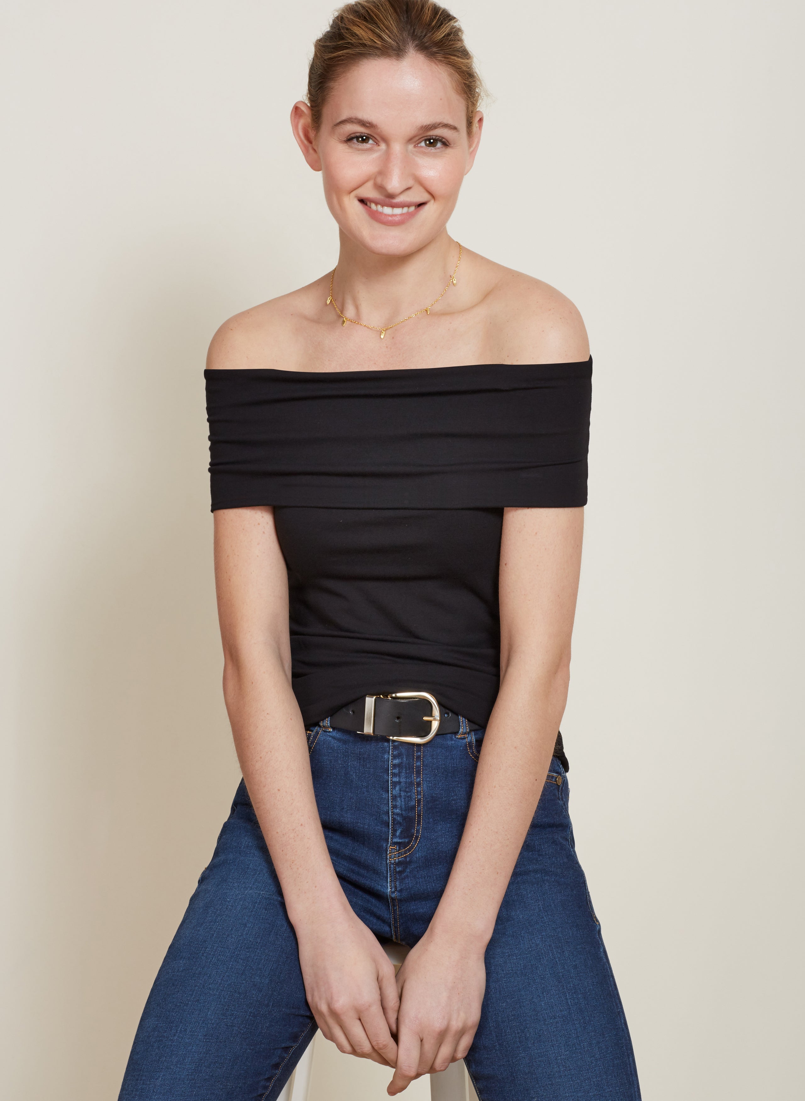 Bardot Top Caviar Black - Women's Elegant Off-Shoulder Blouse for Party & Evening Wear