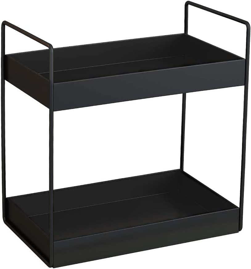 2-Tier Metal Standing Rack - Bathroom Countertop & Kitchen Storage Organizer for Spices, Cosmetics | Space-Saving Shelf for Small Spaces | Black (CR18 Collection)