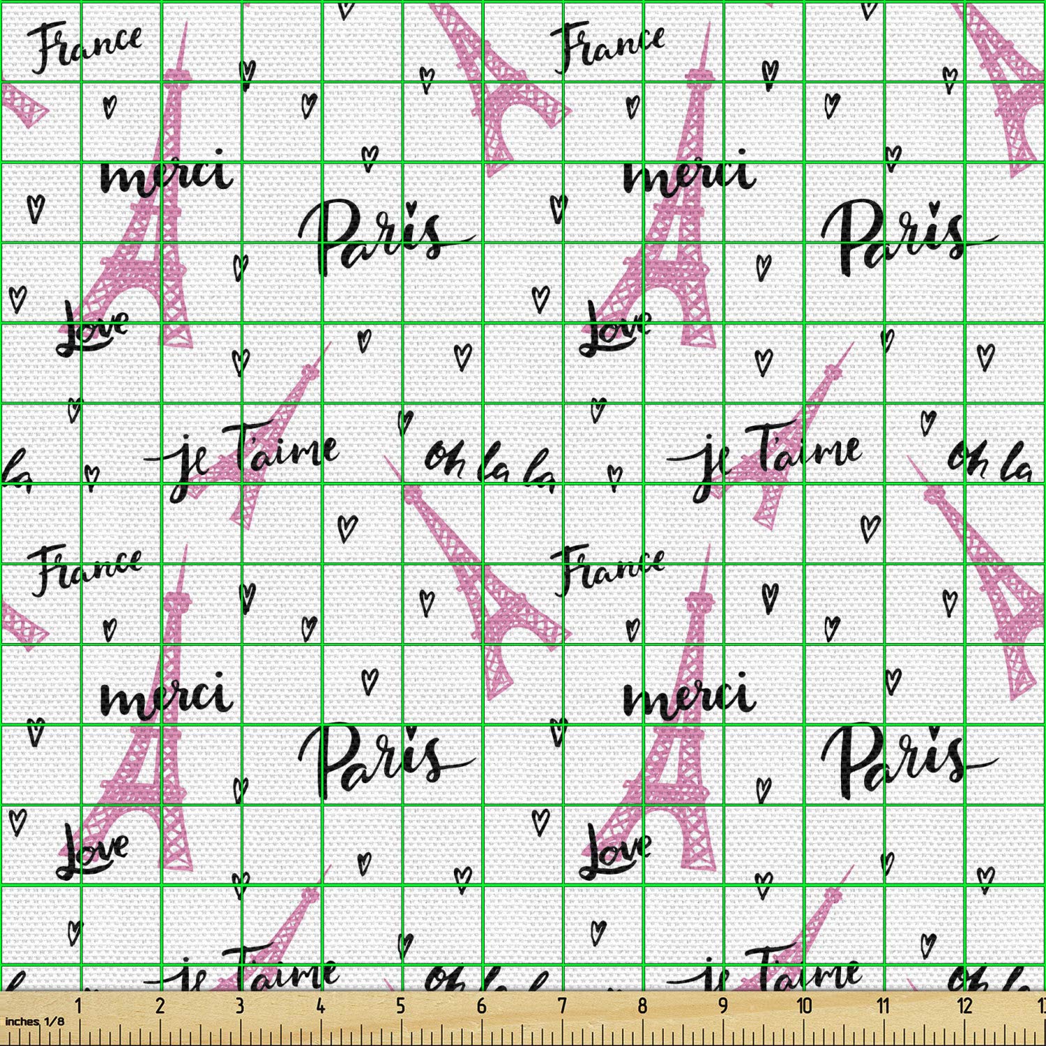 Ambesonne Paris Fabric by The Yard - European Style Eiffel Tower with French 'Je Taime' Romantic Heart Print - 10 Yards Pale Pink & White Upholstery Fabric for Sofa, Curtains, Pillows & Home Decor | Perfect for Living Room, Bedroom & Wedding Decorations