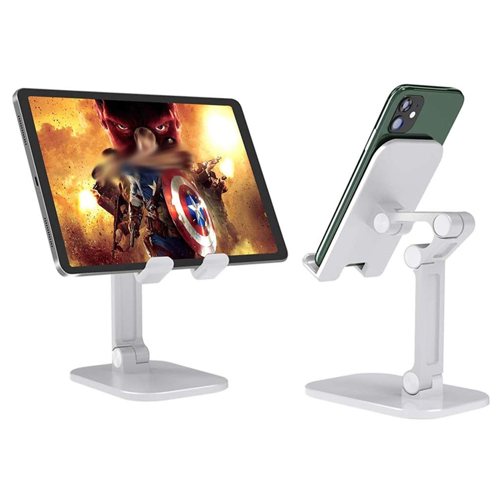 Foldable Desk Phone Stand - Adjustable Universal Mobile Phone Holder for iPhone, Samsung, Android - Black & White - Perfect for Office, Home, Video Calls & Hands-Free Viewing