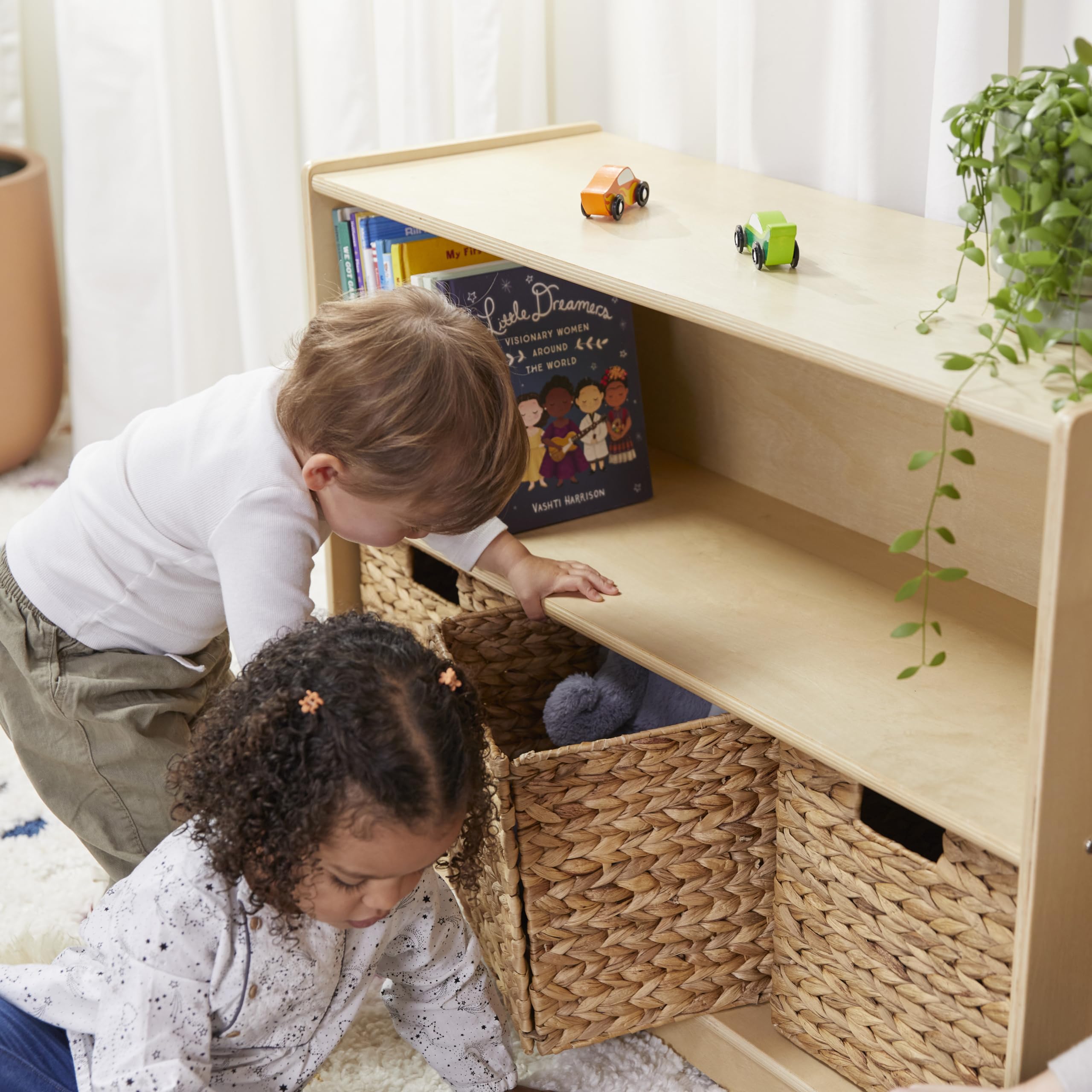 ECR4Kids 2-Shelf Rolling Storage Cabinet - Natural Wood Mobile Organizer for Classroom, Office, or Home - Perfect for Books, Toys, and School Supplies Storage