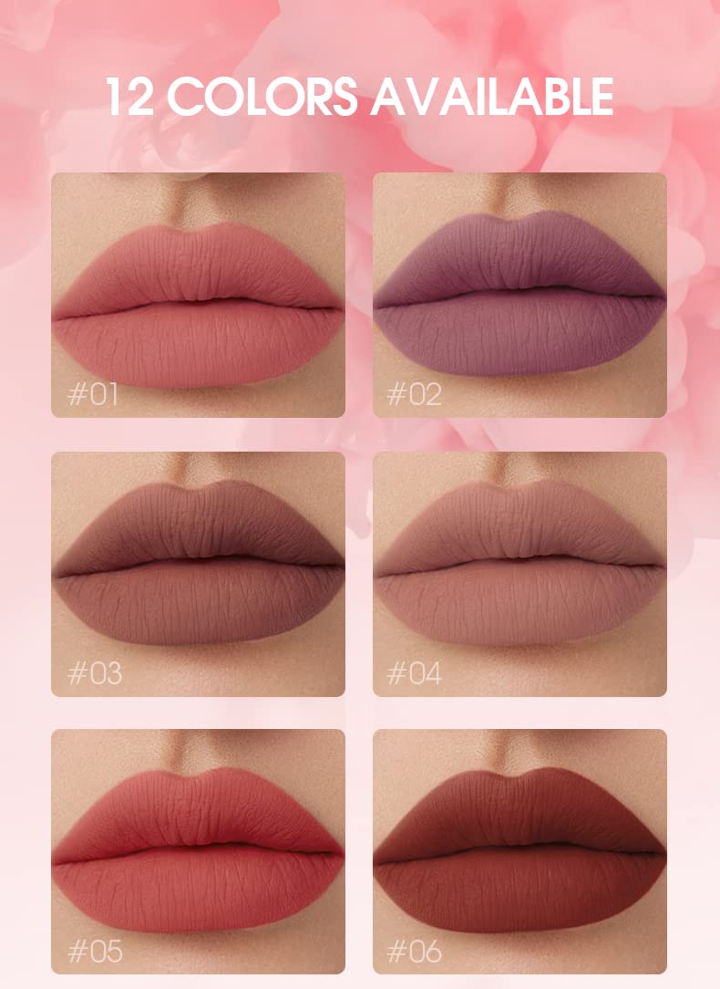 12 Colors Matte Velvet Lip Gloss Set - Waterproof Long-Lasting Liquid Lipstick, Non-Stick Cup Heart Shaped Lip Makeup Kit | Perfect for Daily Wear, Parties, and Gifts for Women & Girls