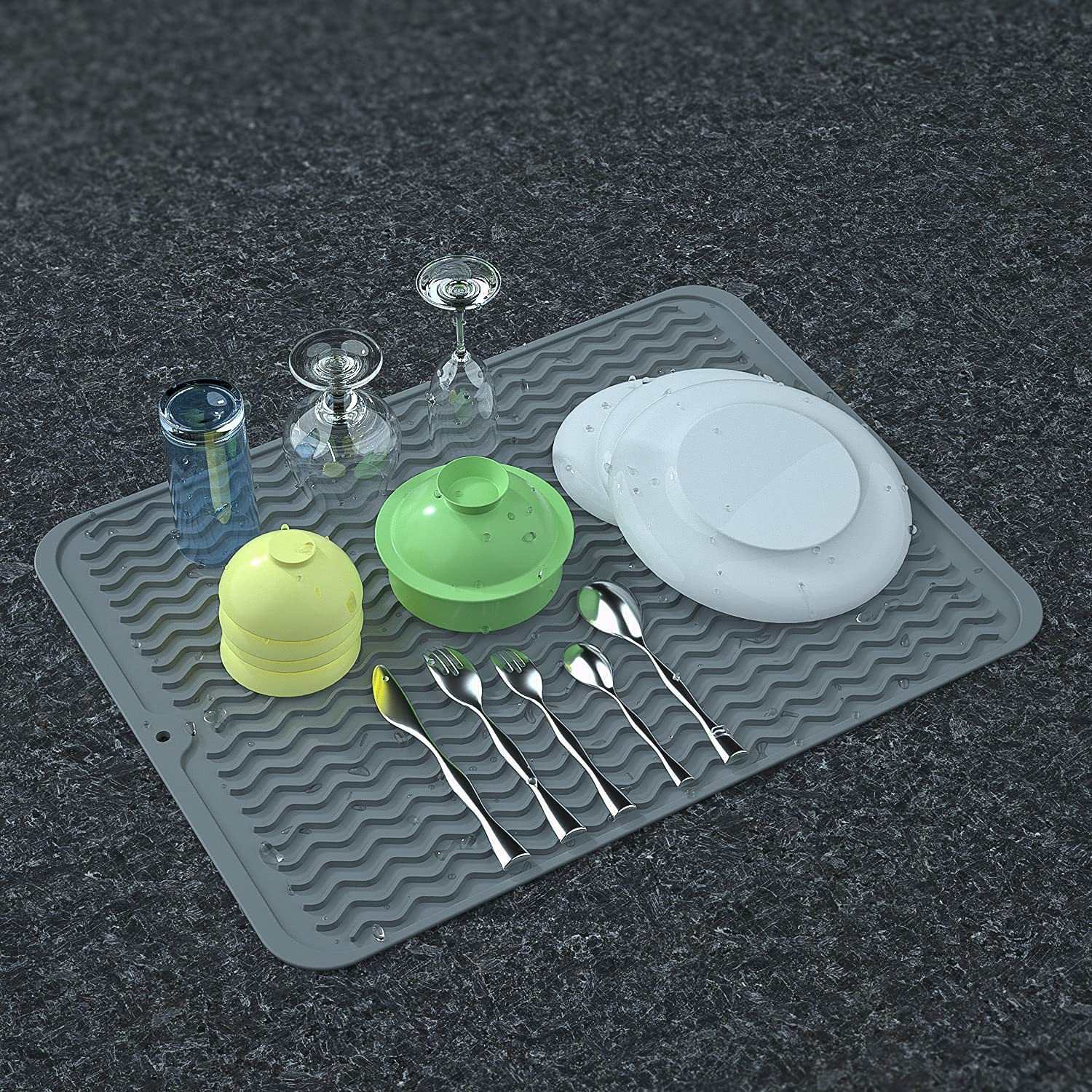 Zollyss Extra Large Silicone Dish Drying Mat - Heat Resistant & Slip-Proof Kitchen Counter Mat with Foldable Design | Perfect for Draining Dishes, Utensils & Cookware | Ideal for Kitchen Countertops, Sinks & Dish Racks