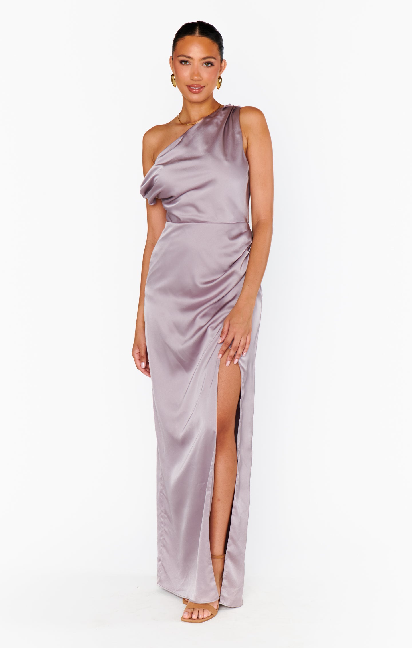 Jodie Dress - Dusty Purple Luxe Satin Midi Dress for Women | Elegant Formal & Evening Wear | Perfect for Weddings, Parties & Special Occasions