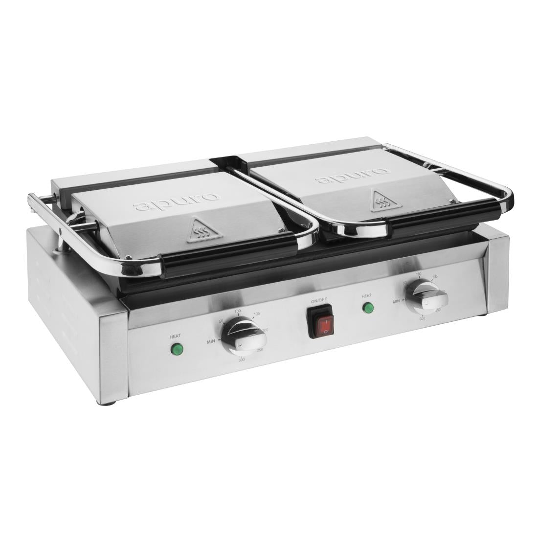 Apuro Bistro Double Ribbed Contact Grill - Indoor/Outdoor Electric Griddle for Panini, Sandwiches, Burgers & More - Perfect for Home Kitchen, Camping & BBQ Parties
