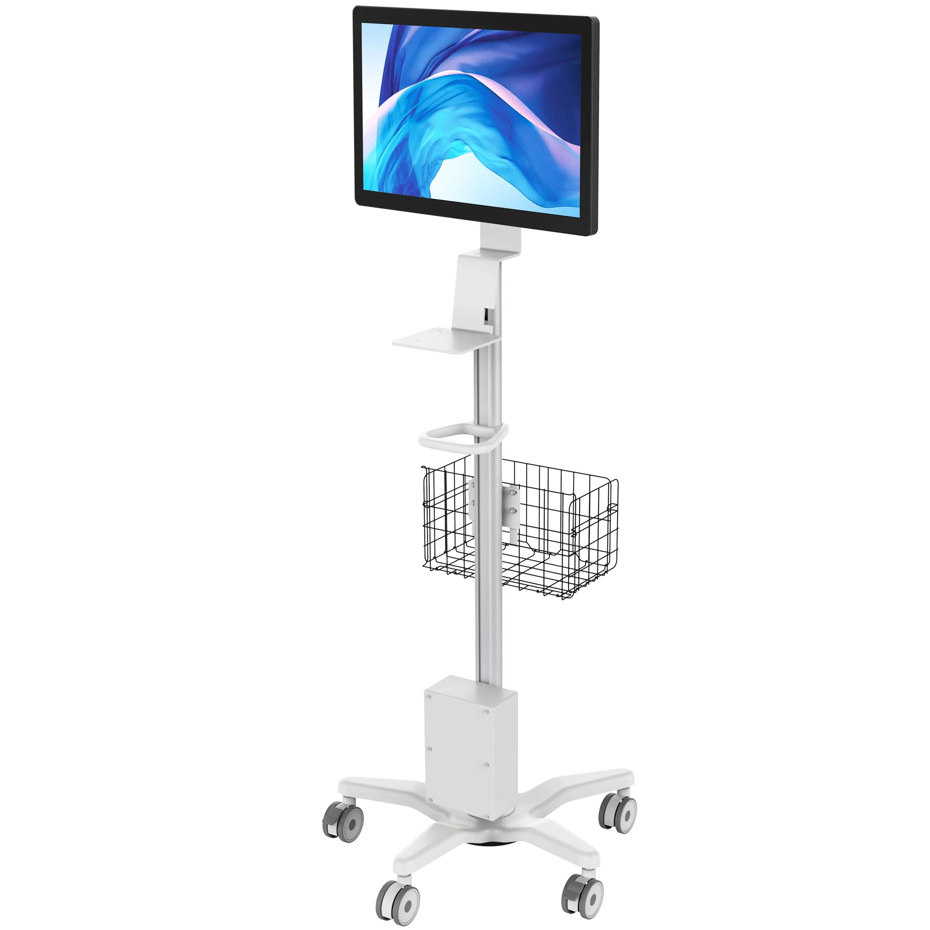 Medical Rolling Cart with Basket & Storage Box - Adjustable Handle & Accessories for Hospitals, Clinics & Home Healthcare Use