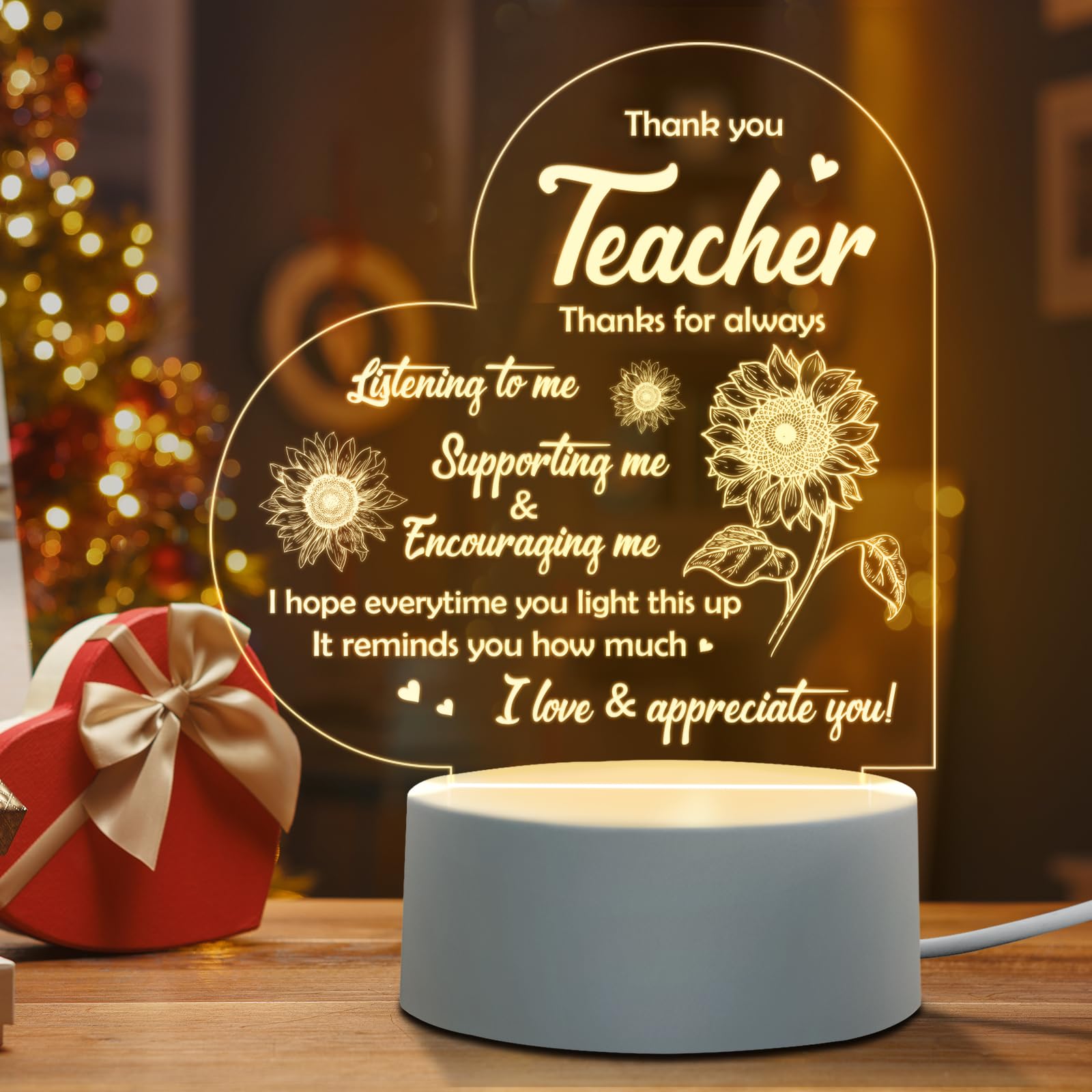 Personalized Engraved Teacher Night Light - Thoughtful Teacher Appreciation Gift for Women, Birthday, Retirement, Farewell, Thank You Present from Students - Perfect for Classroom Decor, Desk Lighting & Heartwarming Surprises