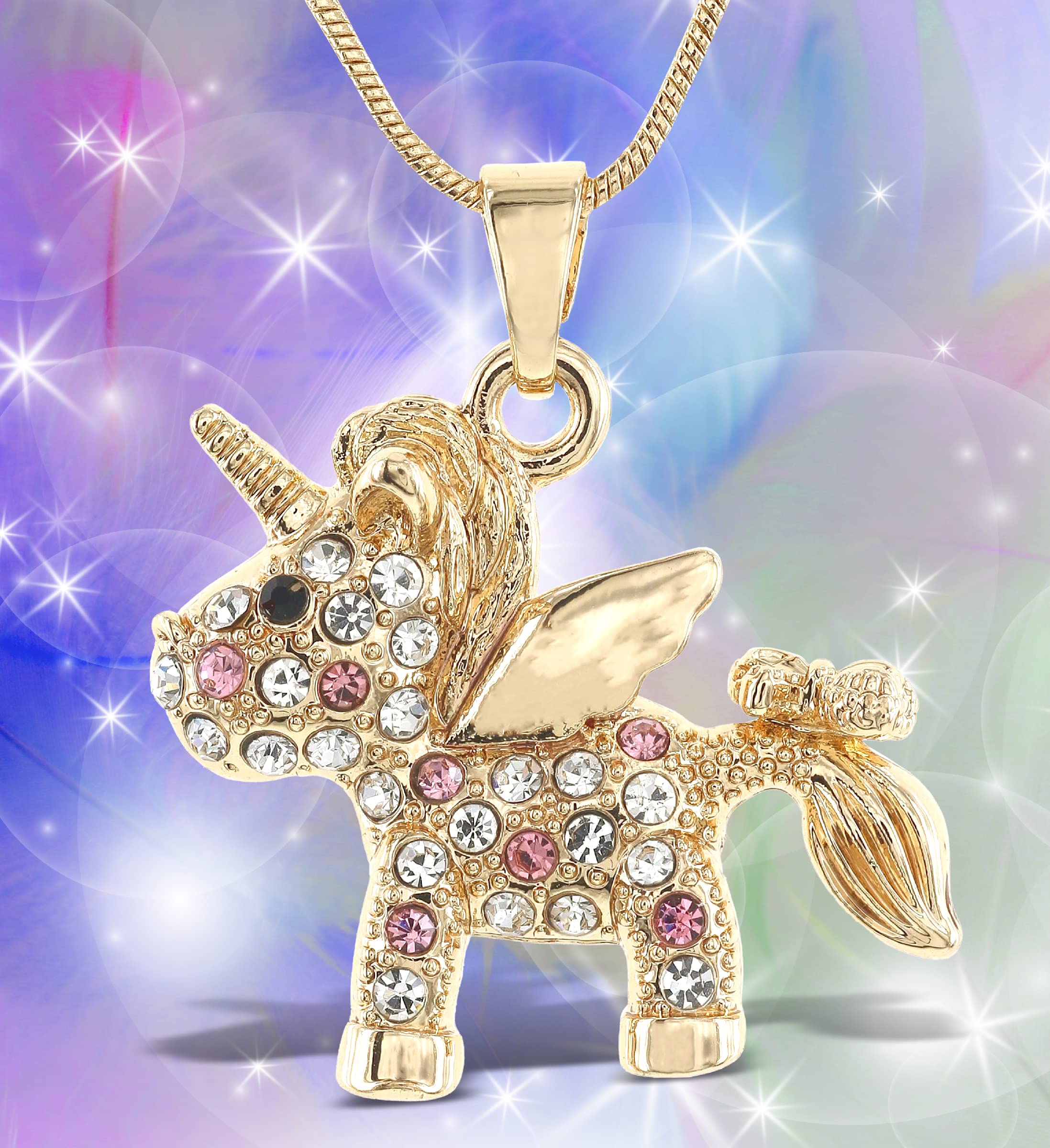 Sparkling Gold Unicorn Crystal Pendant Necklace - Elegant Magical Unicorn Charm Jewelry for Women & Girls - Perfect Gift for Birthday, Christmas & Special Occasions - 18 Inch Chain - Wear to Parties, Date Nights & Everyday Elegance