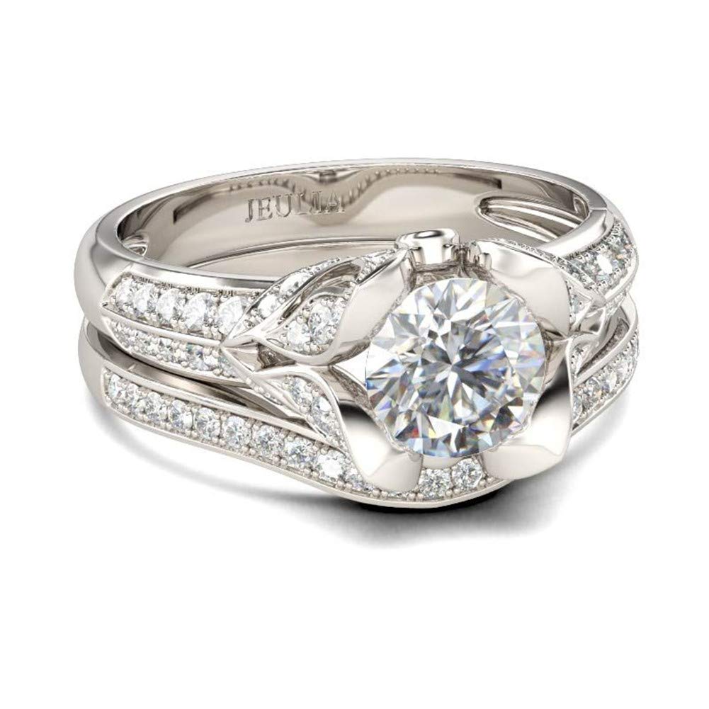 Jeulia Sterling Silver Round Cut Tulip Flower Bridal Ring Set - Cubic Zirconia Simulated Diamond Engagement & Wedding Promise Rings with Jewelry Box | Perfect for Proposals, Anniversaries, Valentine's Day Gifts