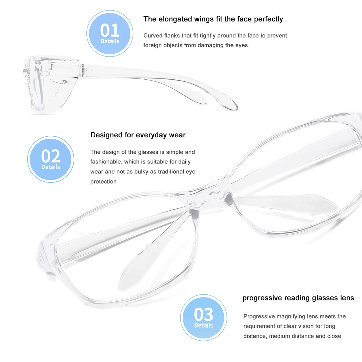 Dollger Safety Glasses with Readers 1.5 2.0 1.0 Magnification - Anti Fog, Blue Light Blocking & Progressive Multifocus Reading Glasses for Computer Work, DIY Projects & Home Repair