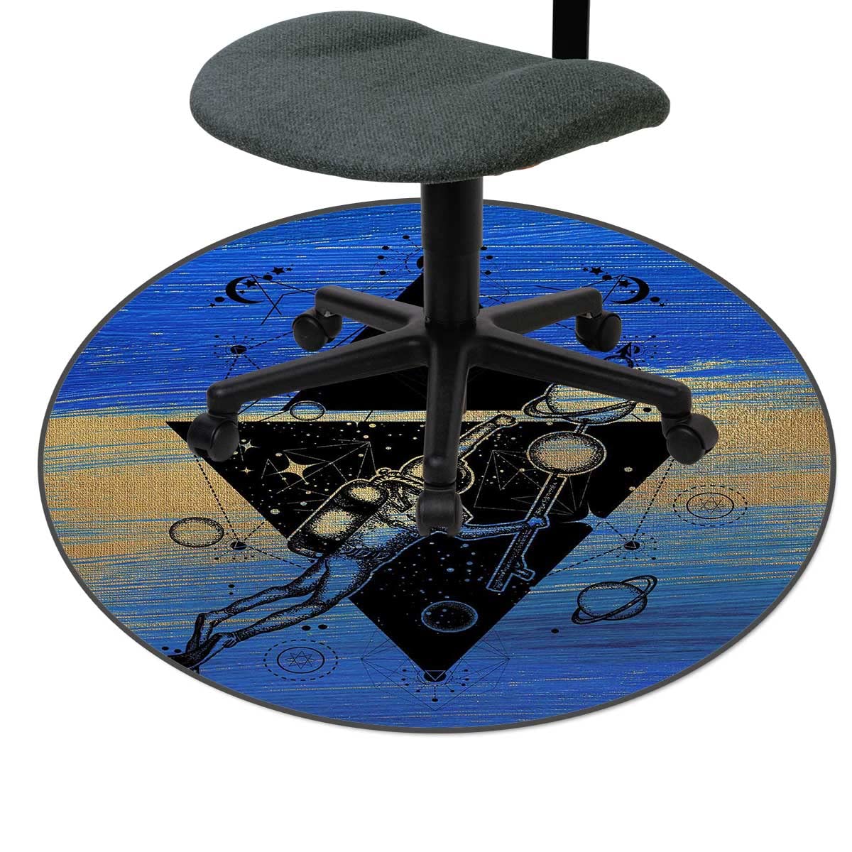 Blue Gaming Chair Mat - Astronaut Cartoon Non-Slip Office Chair Carpet Rug for Gaming Room & Home Office Decor (35 Inch) - Perfect for PC Gaming Setups, Workstations & Home Theaters