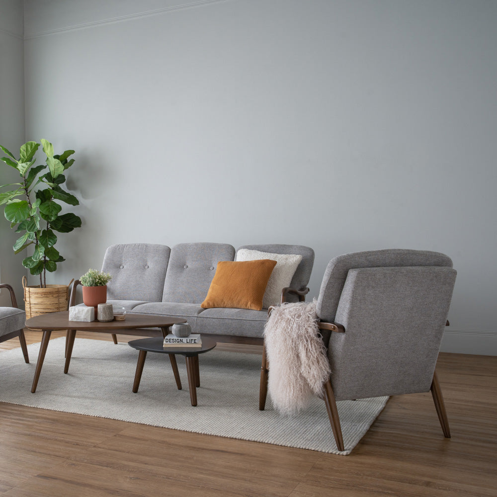 FIGARO Mid-Century Modern Lounge Chair - Walnut Wood Frame & Grey Upholstery - Stylish Accent Chair for Living Room, Office, or Reading Nook