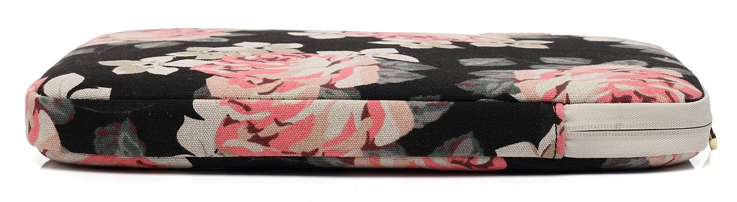 KAYOND Waterproof 13-13.3 Inch Laptop Sleeve for MacBook Air 13, MacBook Pro 13/14 & iPad Pro 12.9 - Rose Pattern Canvas Case with Padded Protection (Black Rose) - Perfect for Work, School & Travel