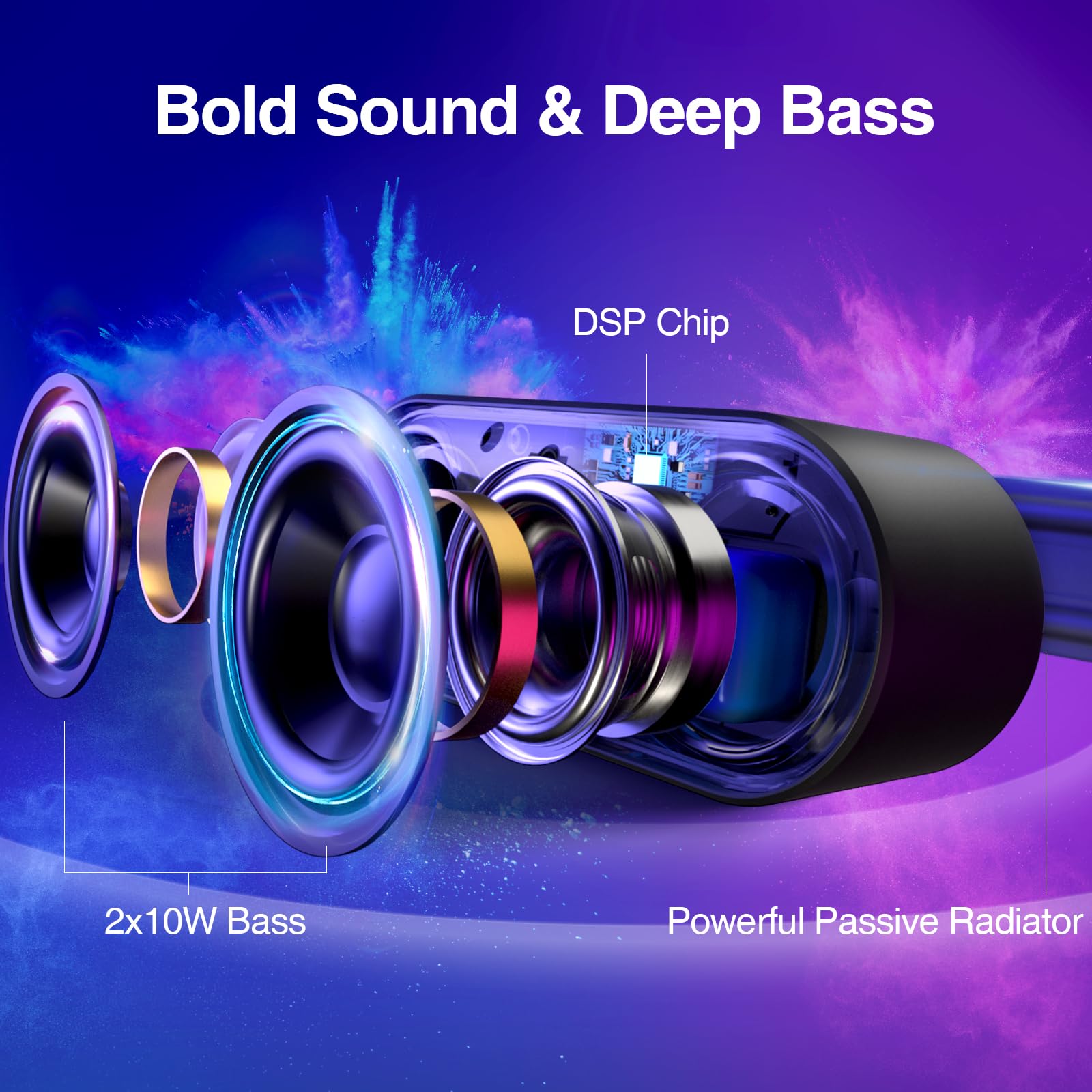 Premium Bluetooth Speaker with 20W Deep Bass, Dynamic LED Lights & 24H Playtime - IP66 Waterproof Wireless Speaker with Built-in Mic for Outdoor, Pool Parties & Travel - Portable Bluetooth 5.0 Speaker for Home, Beach & Camping