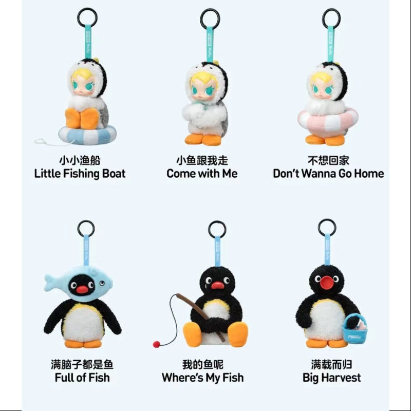 Baby MOLLY Pingu Happy Fishing Series Vinyl Plush Pendant Complete Set - Cute Collectible Toy for Kids & Gift for Anime Fans - Perfect for Playtime, Room Decor, and Kawaii Collections