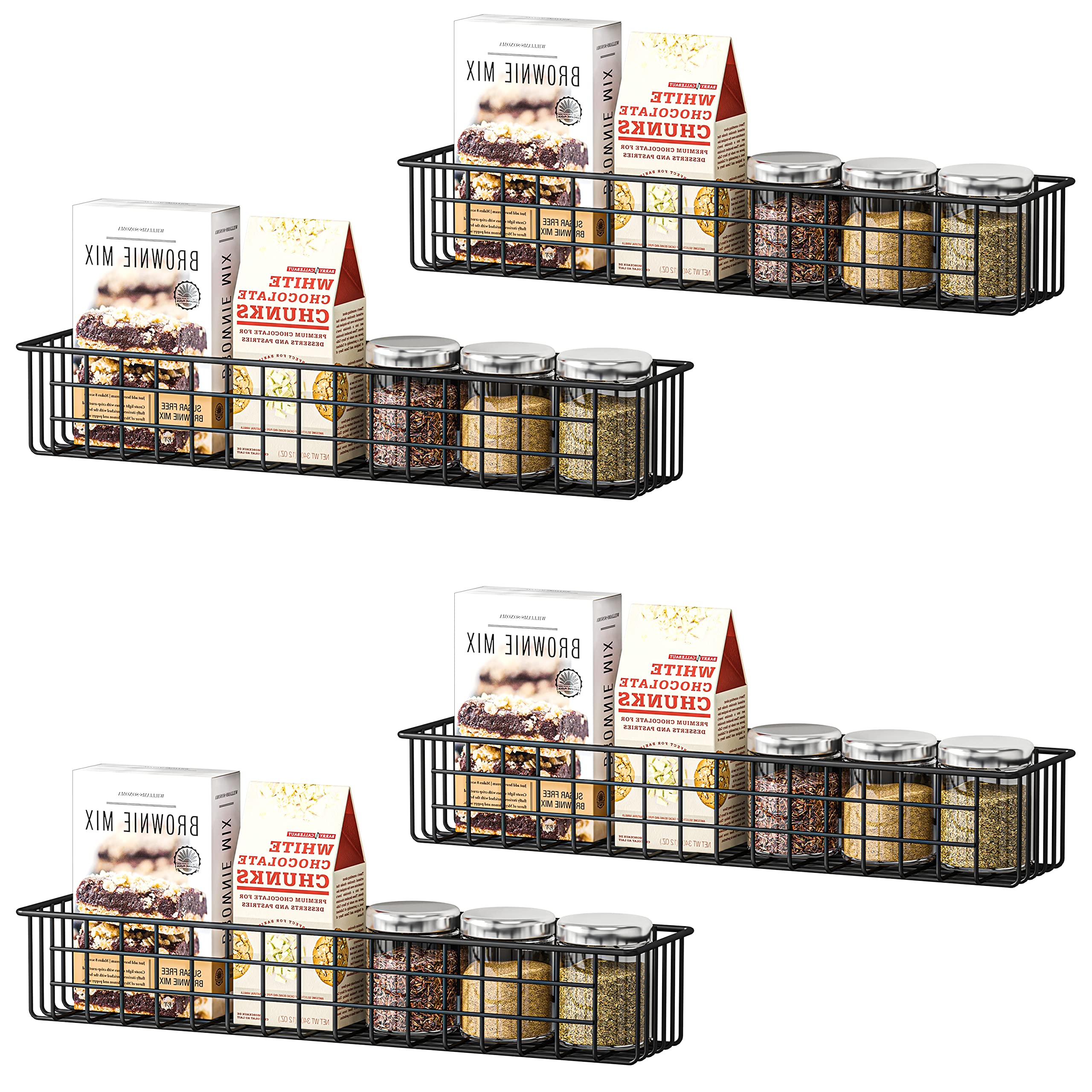 MILIJIA 4 Pack Magnetic Storage Baskets for Refrigerator - Strong Metal Spice Rack & Pantry Organizer for Kitchen, Bathroom, Office (Perfect for Storing Spices, Snacks, Cosmetics & Office Supplies)