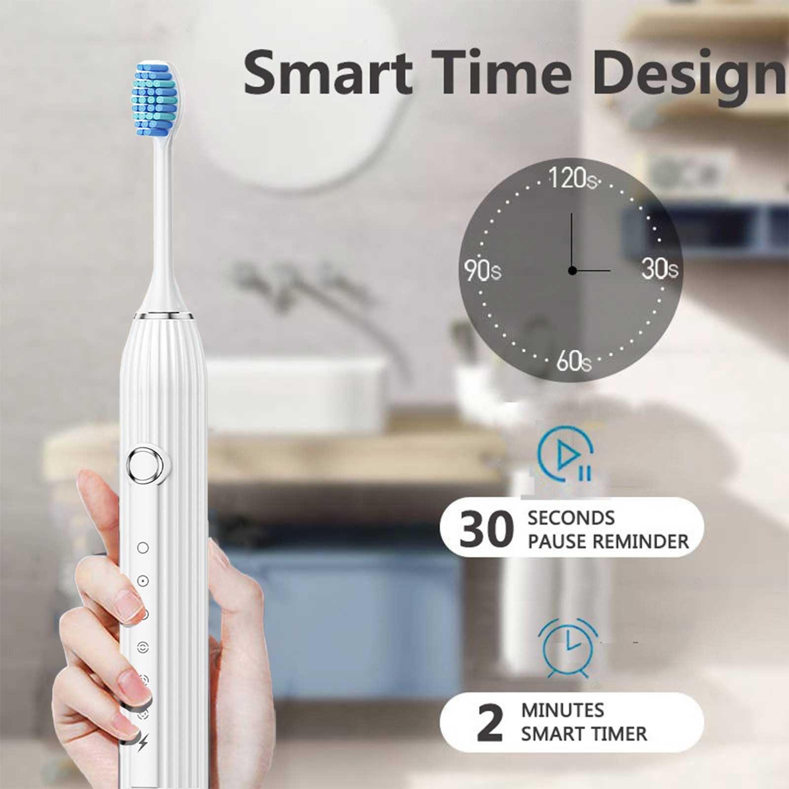 Upgraded Electric Toothbrush with 8 Replacement Brush Heads - 6 Smart Cleaning Modes for Deep Teeth Whitening & Gum Care - Perfect for Travel, Home & Family Oral Hygiene