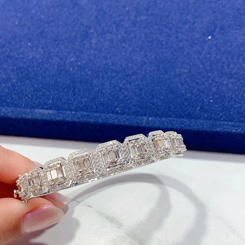 Luxury 18K Gold Real Diamond Bangle for Women - 3.0ct Square Wedding Engagement Party Jewelry | Elegant Gift for Anniversary, Valentine's Day & Special Occasions