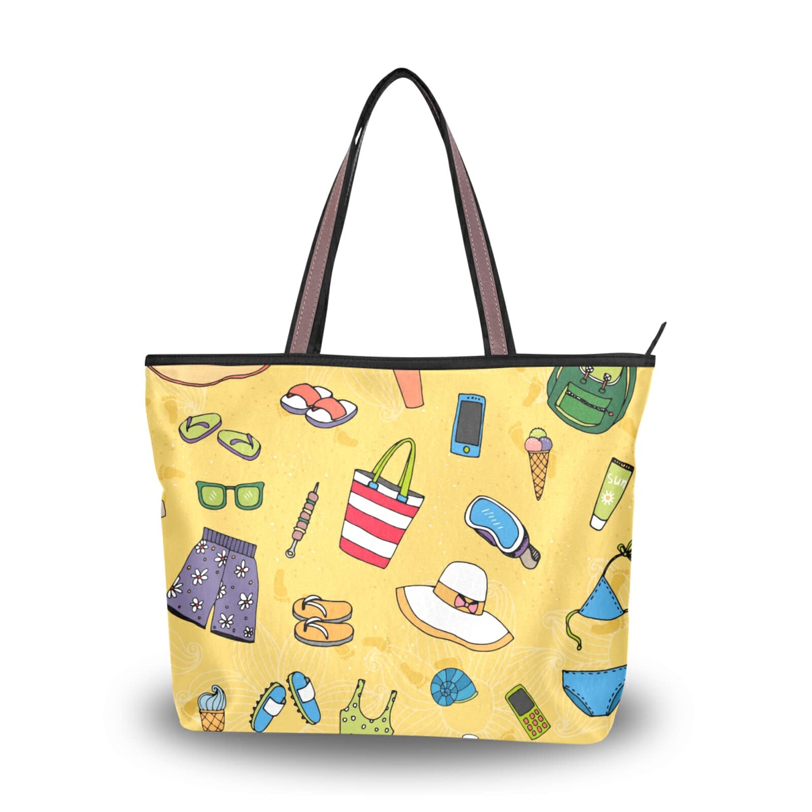 Stylish Summer Beach Tote Bag for Women - Large Capacity Zipper Grocery Bag, Durable Shopping Purse for Daily Use (2 Size Options) - Perfect for Beach Trips, Grocery Shopping & Work Commute