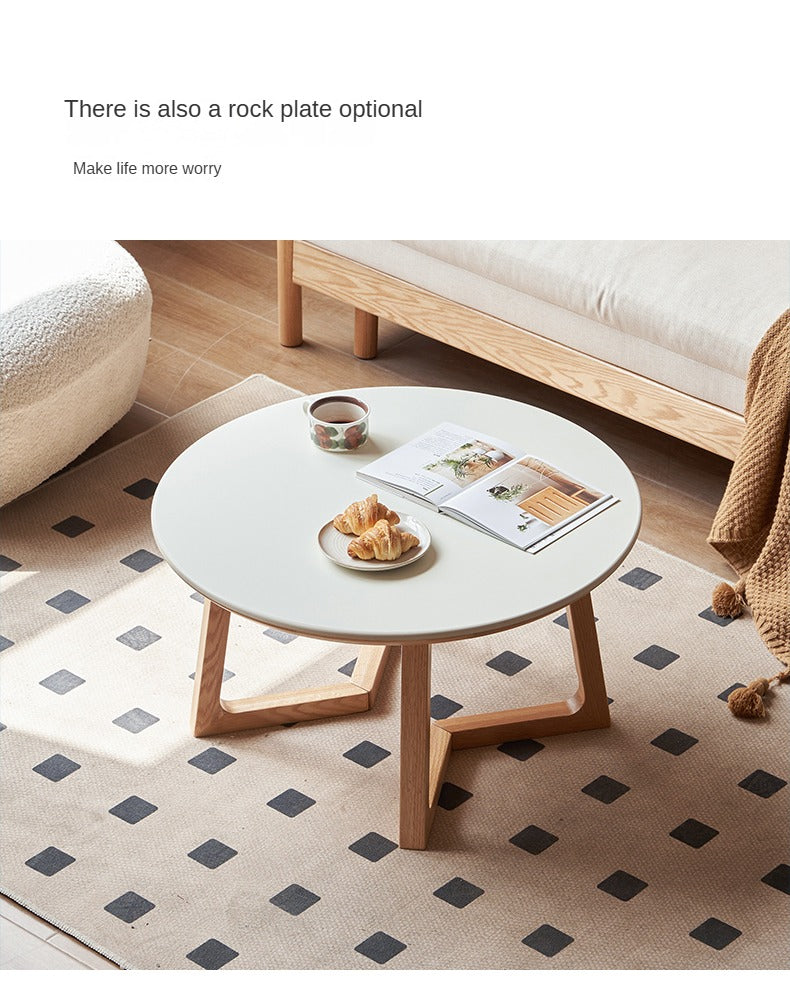 Solid Oak Wood Round Coffee Table - Rustic Modern Living Room Centerpiece for Home Decor & Relaxing with Family