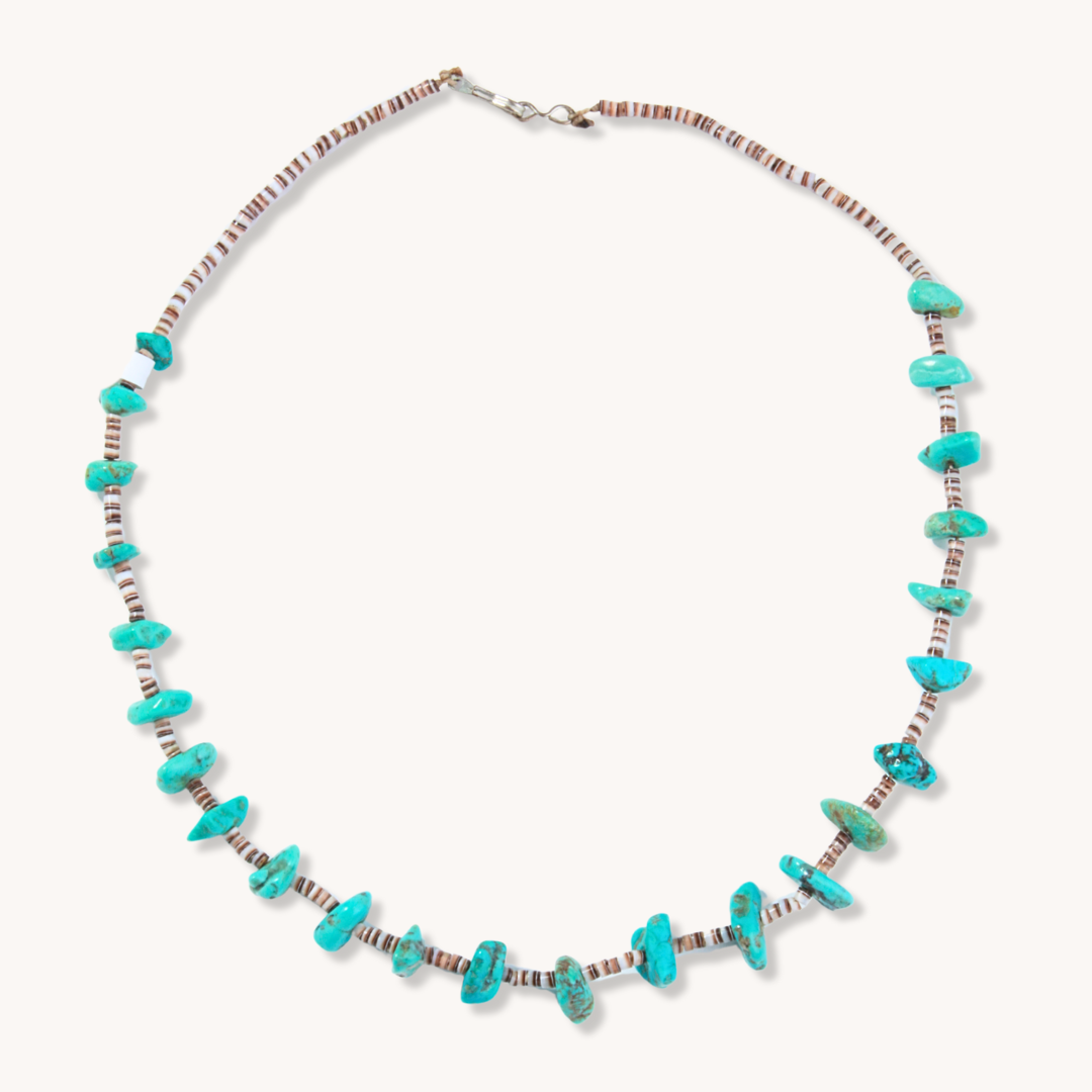 Natural Turquoise Nugget & Classic Heishe Beaded Necklace for Women - Handmade Southwest Style Jewelry for Boho Fashion & Spiritual Healing