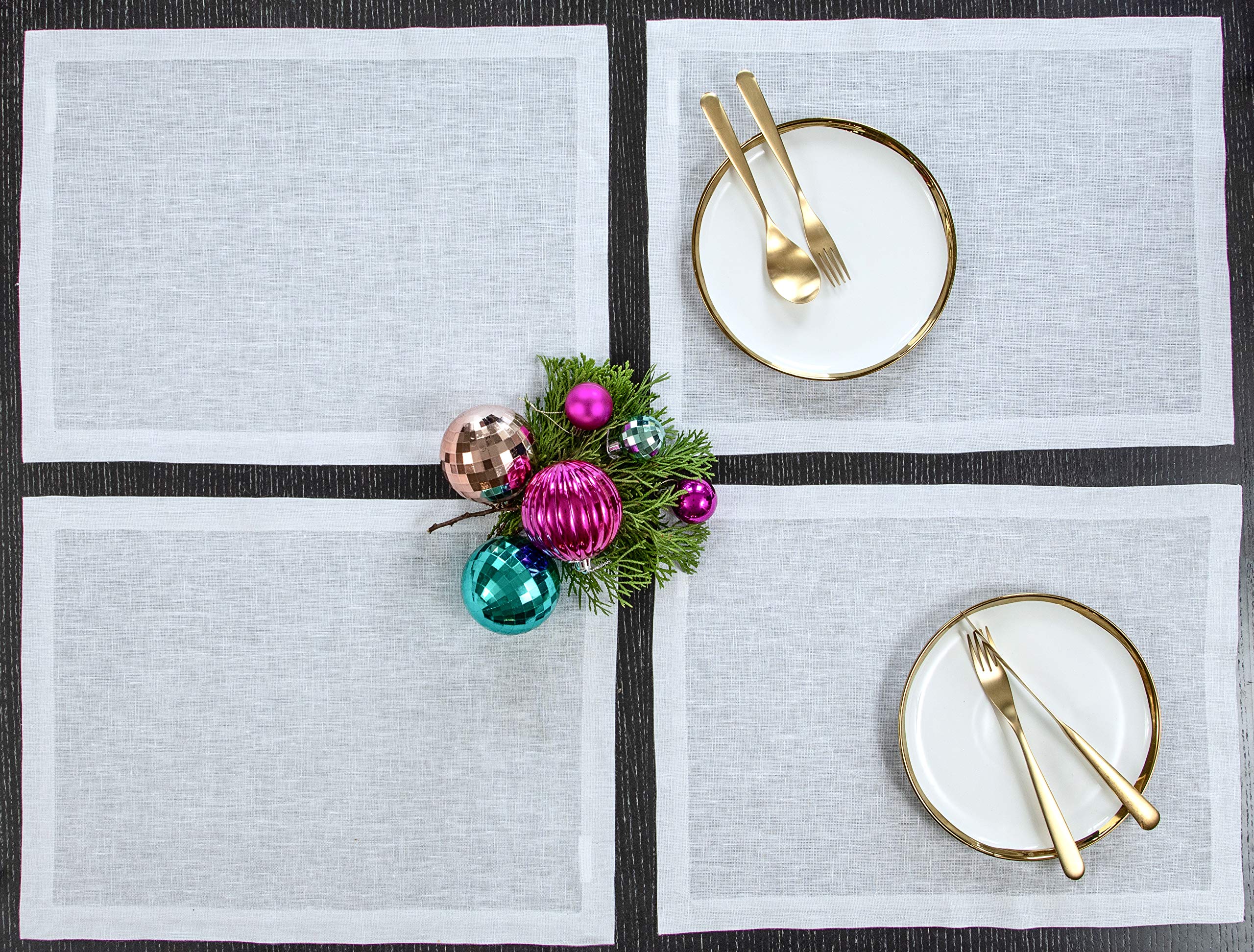 Solino Home Linen Placemats 14 x 19 Inch - White/Festive Shimmer, Set of 4 Decorative Placemats for Spring & Easter - Handcrafted, Machine Washable | Perfect for Holiday Dinners, Party Decor & Everyday Dining Table Setting