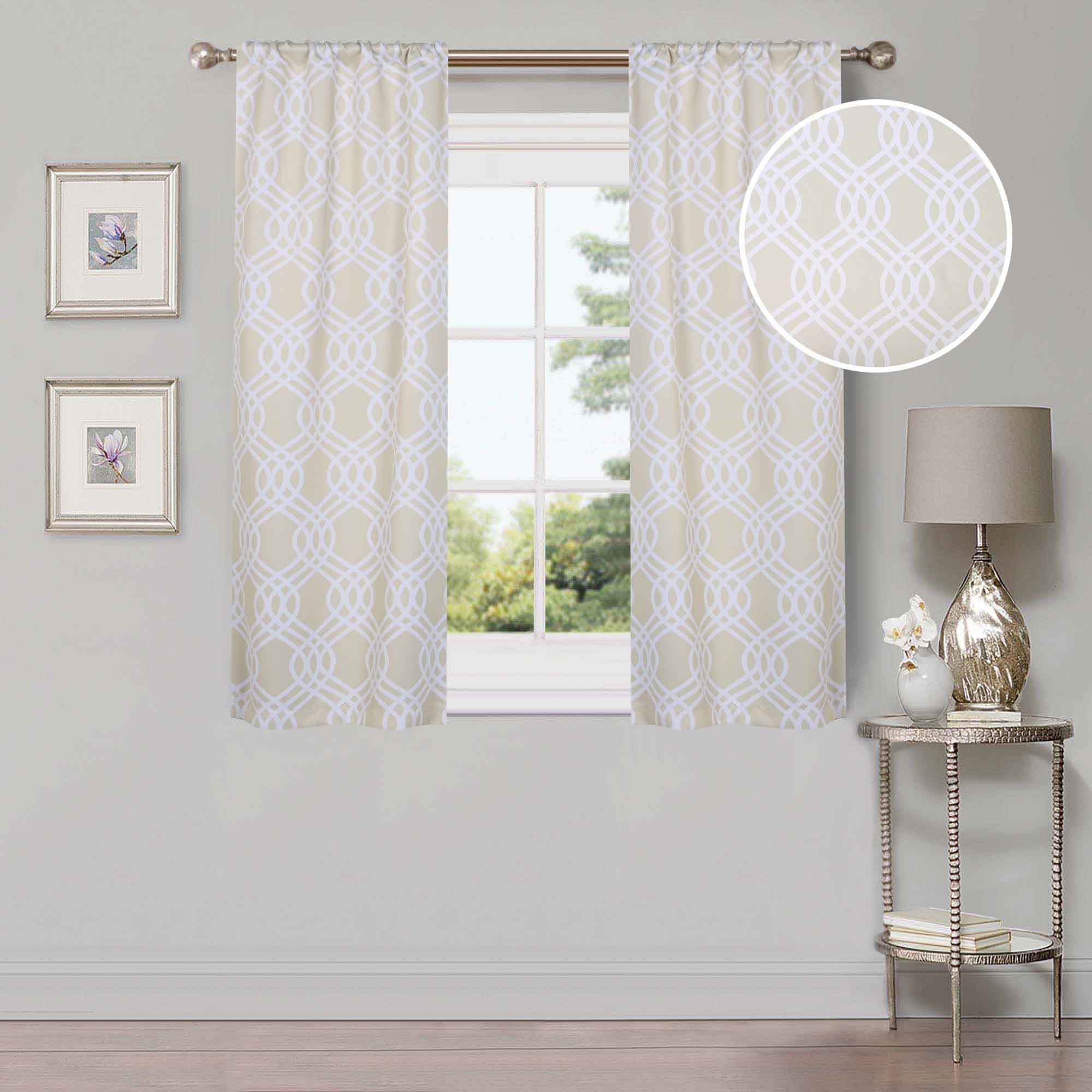 Washable Blackout Curtains with Ribbon Trellis Design - Room Darkening Window Treatment for Bedroom & Living Room - Thermal Insulated Drapes for Better Sleep and Energy Efficiency