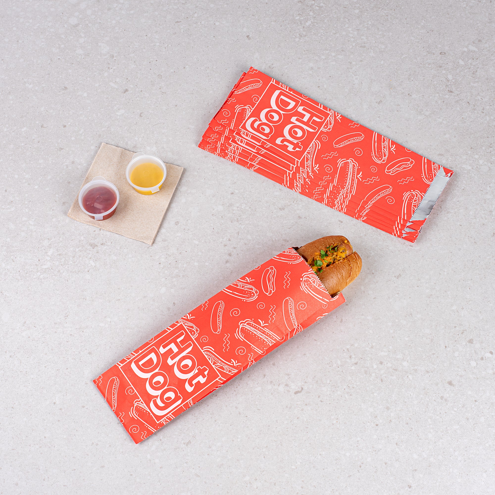 Red Printed Hot Dog Foil Bags - 3.75