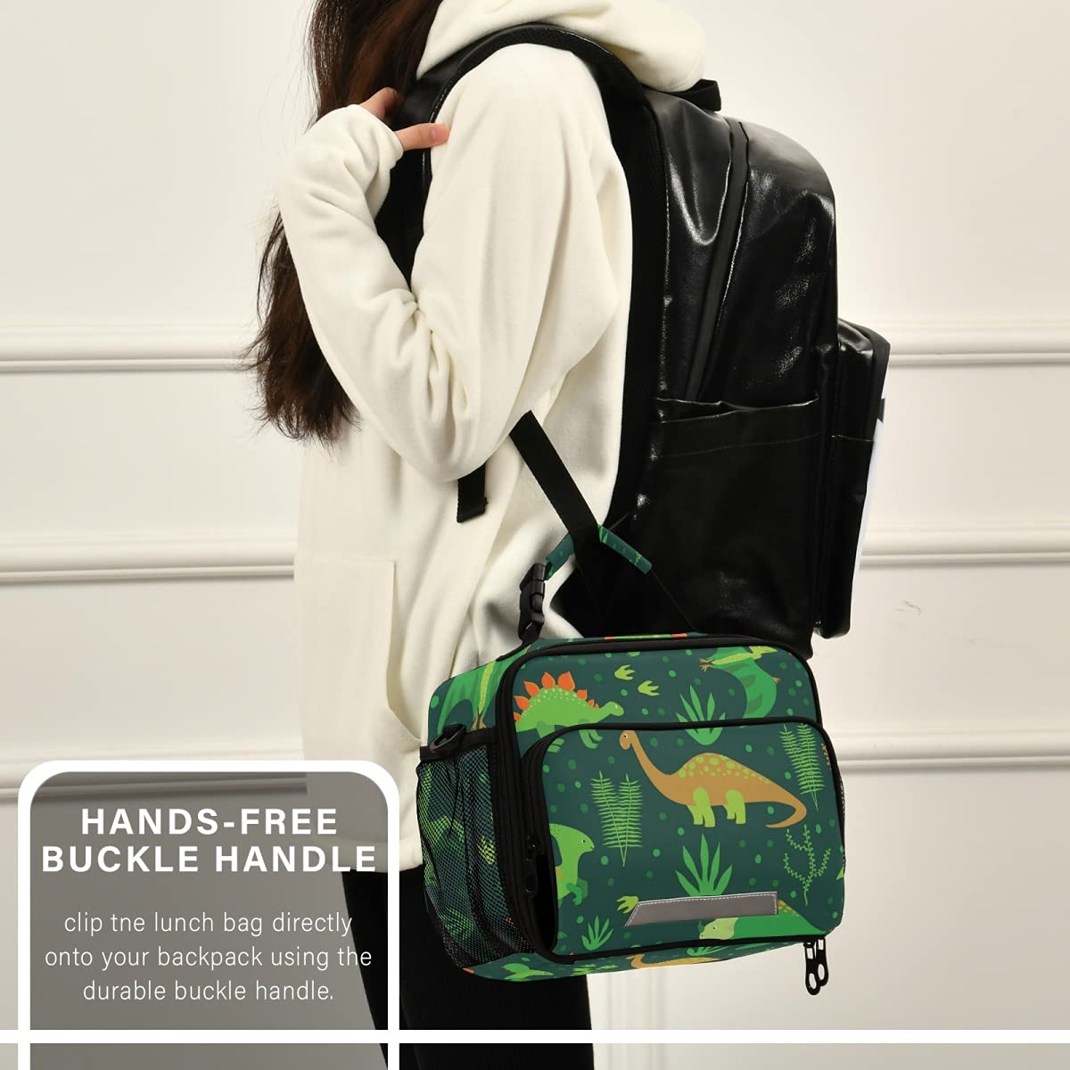 OREZI Green Dinosaur Reusable Lunch Bags for Kids - Cute Insulated Lunch Tote for Boys & Girls, School Lunch Box, Work & Picnic Container - Perfect for School, Office, Camping and Outdoor Activities
