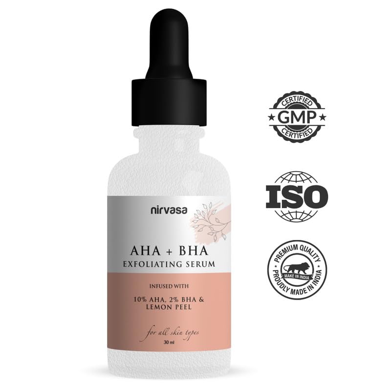Nirvasa AHA + BHA Exfoliating Serum for Face - 10% Glycolic Acid & 2% Salicylic Acid with Lime Pearl Extract | Deep Cleansing, Pore Minimizing, Dead Skin Removal | Silicone Free, Paraben Free, Vegan & Cruelty Free (30ml) | Perfect for Daily Skincare Routine & Acne-Prone Skin