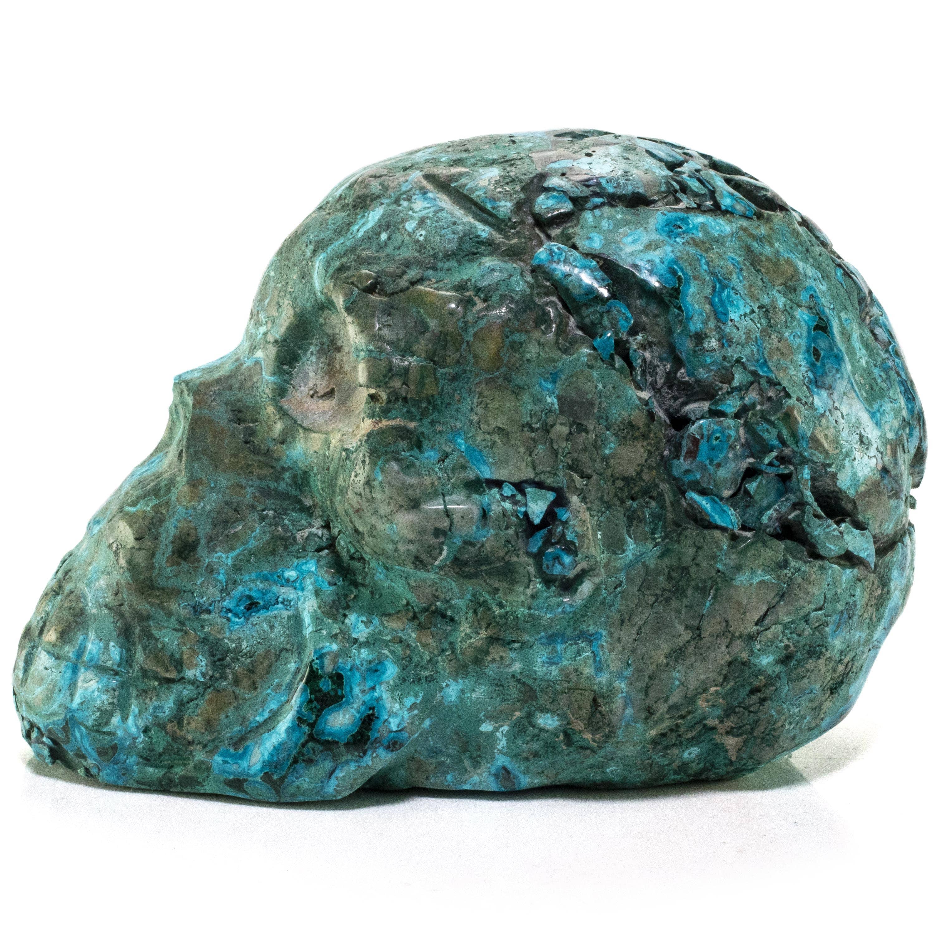 Chrysocolla Skull Carving - 8 Inch Handmade Stone Sculpture (3,240g) - Unique Home Decor & Spiritual Healing Crystal for Meditation Rooms