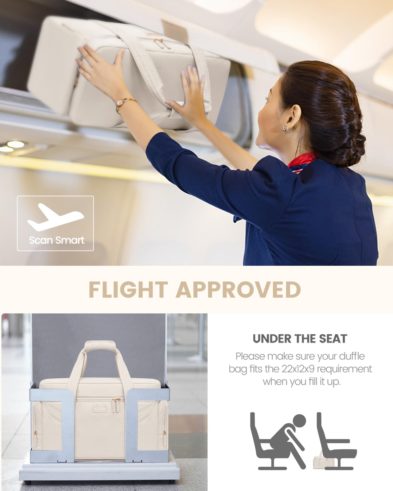 LOVEVOOK Women's Puffer Weekender Travel Duffle Bag - 3-Piece Set with Toiletry Bag & Wet Pocket - Perfect for Airplane Carry-On, Hospital Labor Delivery, Yoga Gym & Weekend Getaways - Beige