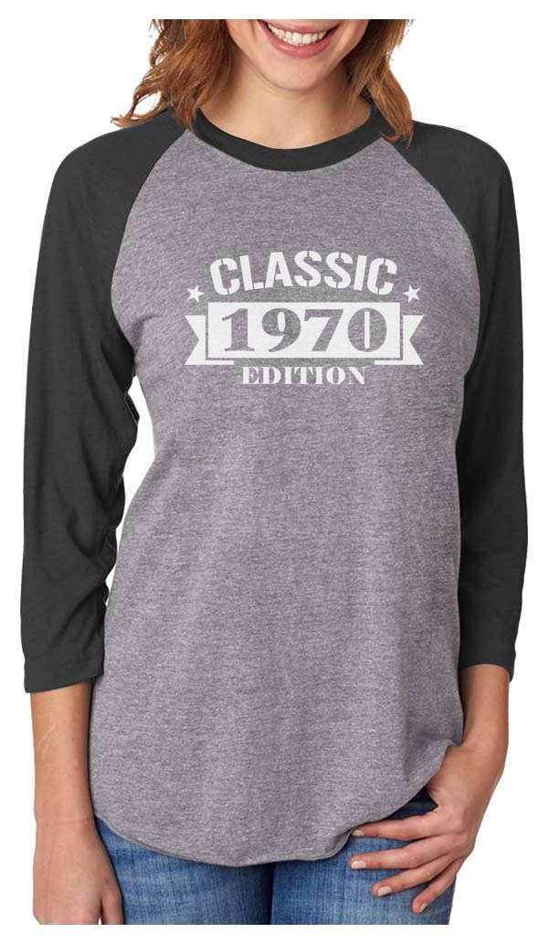Tstars Vintage 1970s 50th Birthday Gift for Women - 3/4 Sleeve Raglan Shirt | Perfect for Birthday Parties, Retro Themed Events & Casual Wear