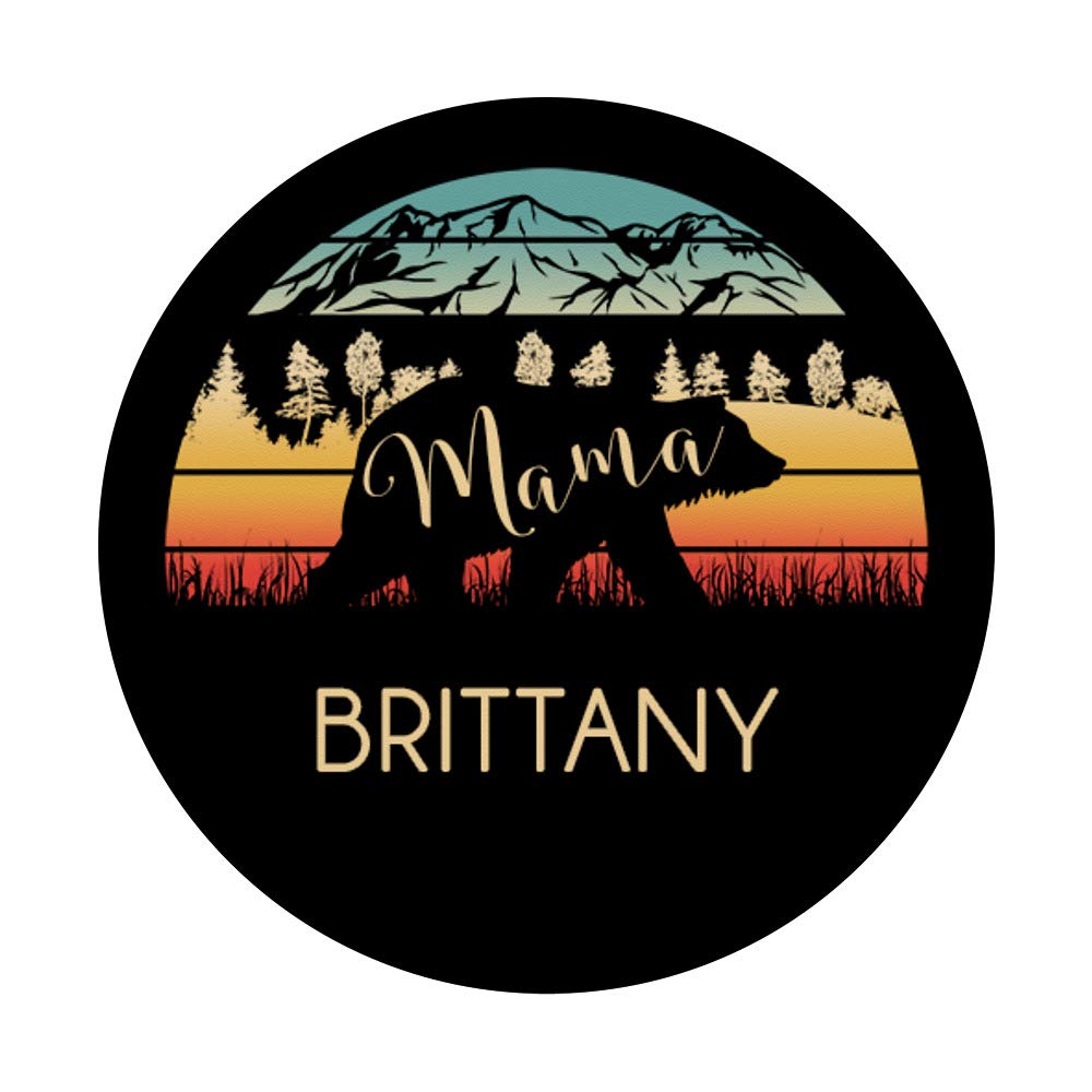 Personalized Brittany Name Gift - Retro Mountains Mama Bear PopSockets Phone Grip & Stand for iPhone, Samsung | Perfect for Travel, Work & Daily Use