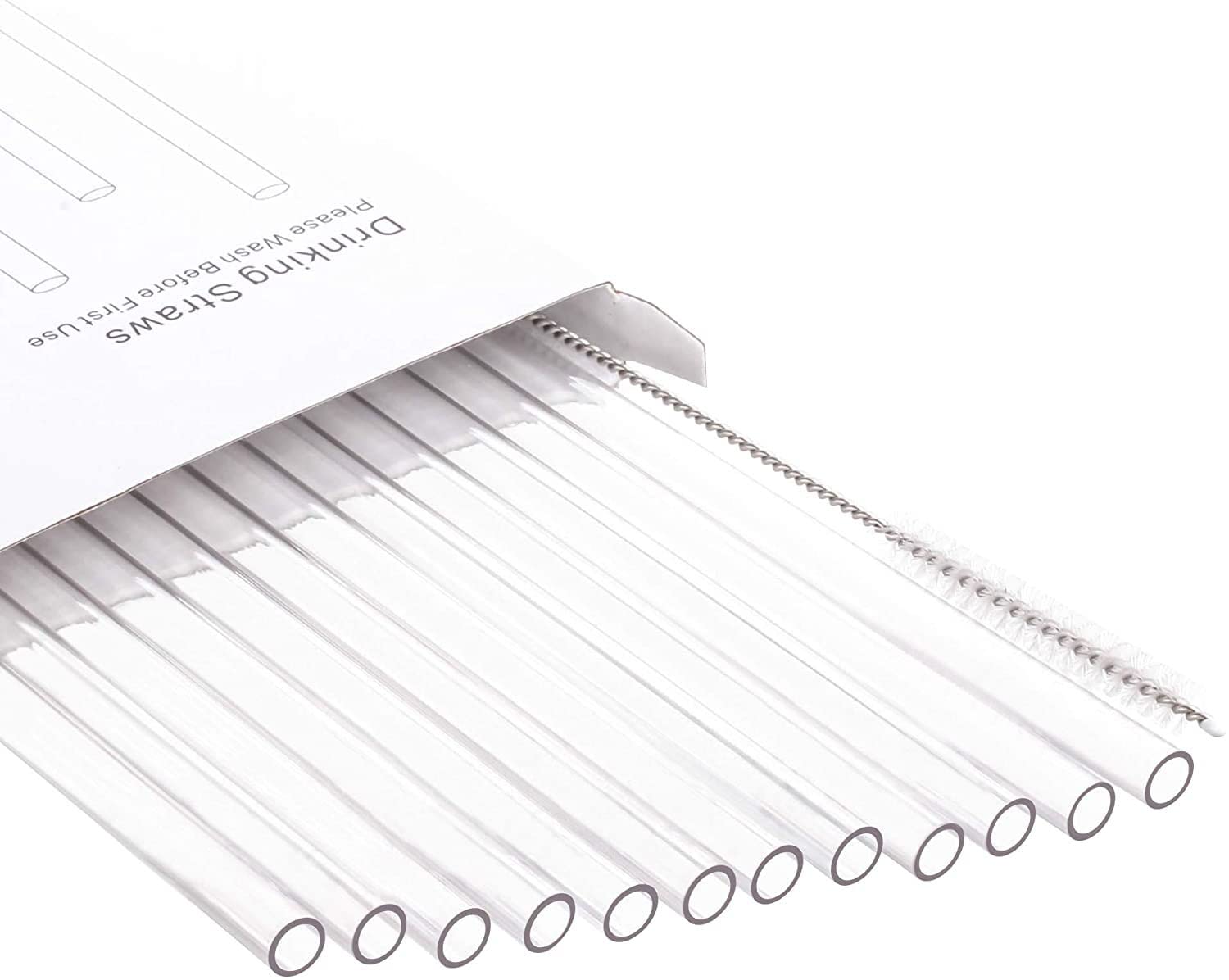 12-Pack Reusable Clear Drinking Straws with Brush - Dishwasher Safe & Eco-Friendly for Cocktails & Smoothies