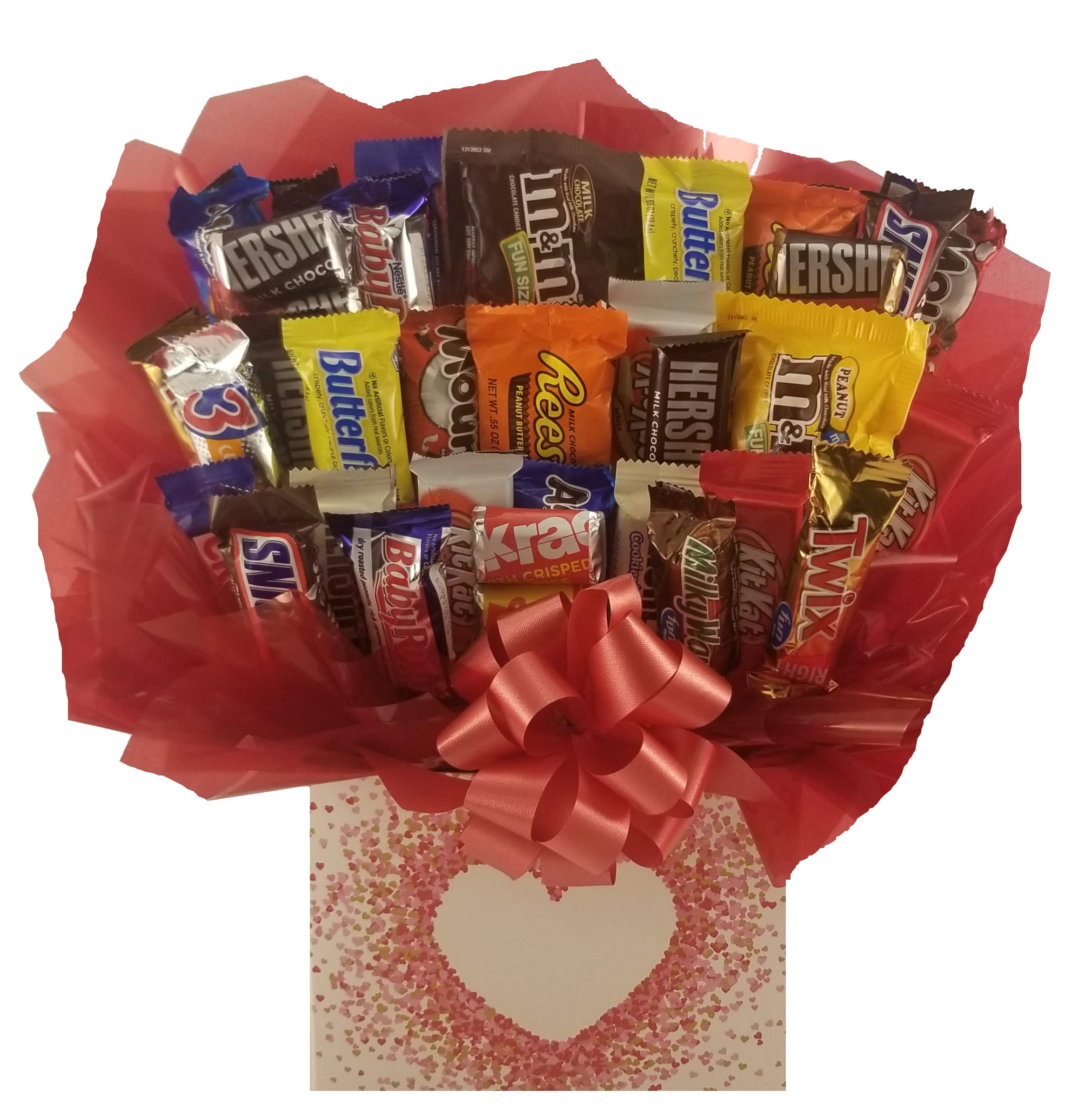 Premium Chocolate Candy Bouquet Gift Box with Confetti Hearts - Perfect for Valentine's Day, Anniversaries & Romantic Surprises