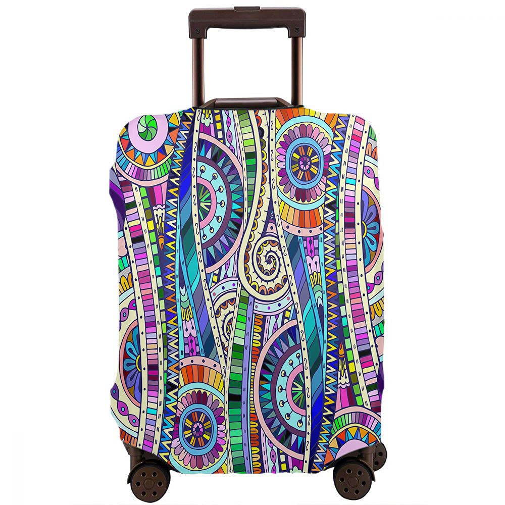 Wondertify Ethnic Geometric Travel Luggage Cover - Elastic Washable Suitcase Protector with Concealed Zipper for 29-32 Inch Bags | Tribal Sunflower Design | Perfect for Airports, Vacations & Stylish Travel Protection