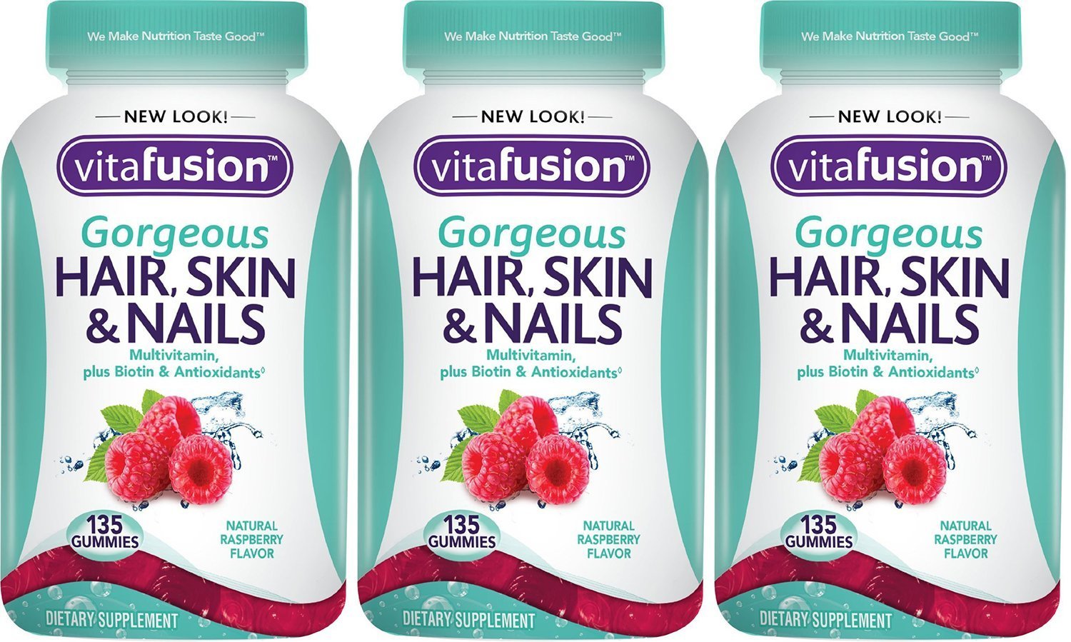 Premium Hair, Skin & Nails Multivitamin Supplement - 135 Count (3 Bottles) for Stronger Hair, Glowing Skin & Healthy Nails - Perfect for Daily Beauty Care & Wellness Routine