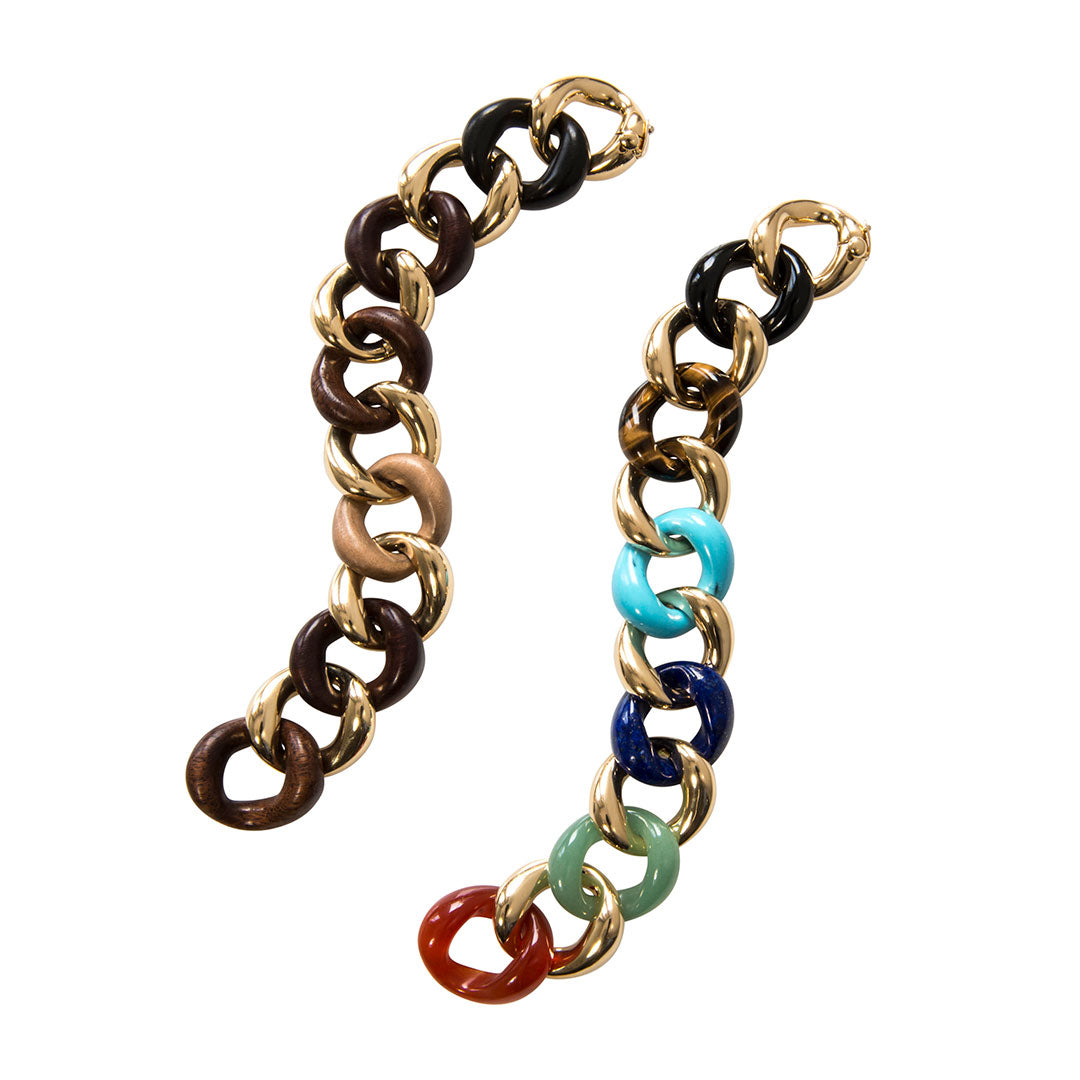 Seaman Schepps Multi Wood Classic Medium Link Bracelet – Stylish Wooden Beaded Bracelet for Women, Handmade Jewelry for Casual & Formal Wear – Perfect for Office, Parties & Everyday Fashion