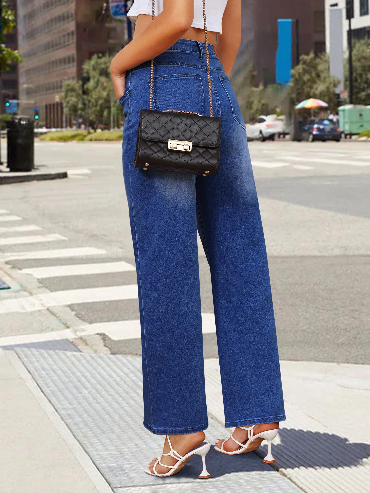 Genleck Women's Wide Leg Baggy Jeans - High Waisted Stretch Loose Denim Pants for Casual Outfits & Streetwear Fashion | Trendy Comfortable Jeans for Everyday Wear
