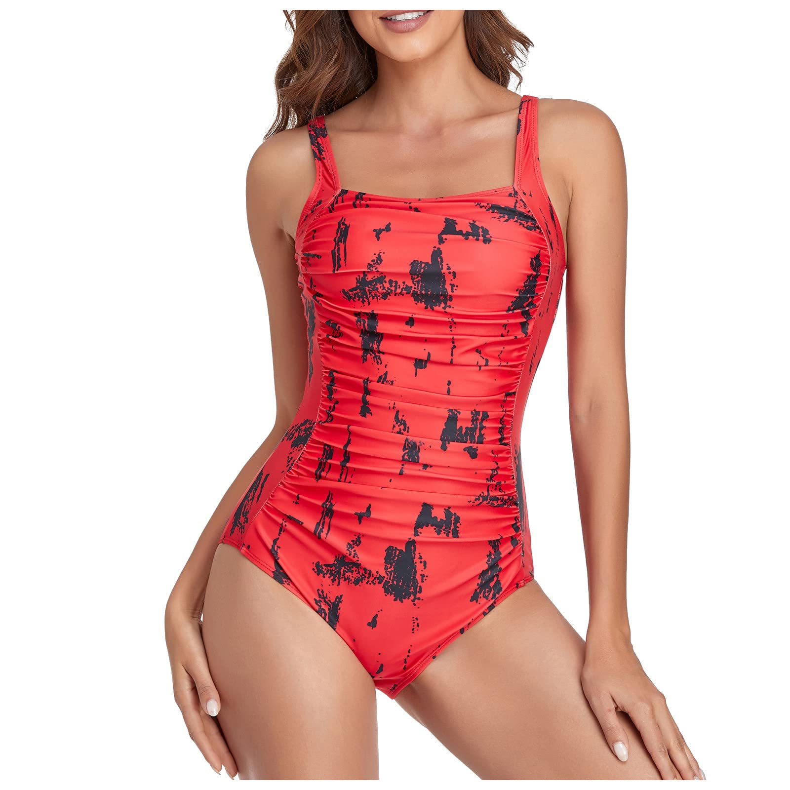 Women's Vintage Ruched Slimming One Piece Swimsuit - Tummy Control & Support for Sports & Beach - Perfect for Swimming, Sunbathing & Pool Parties