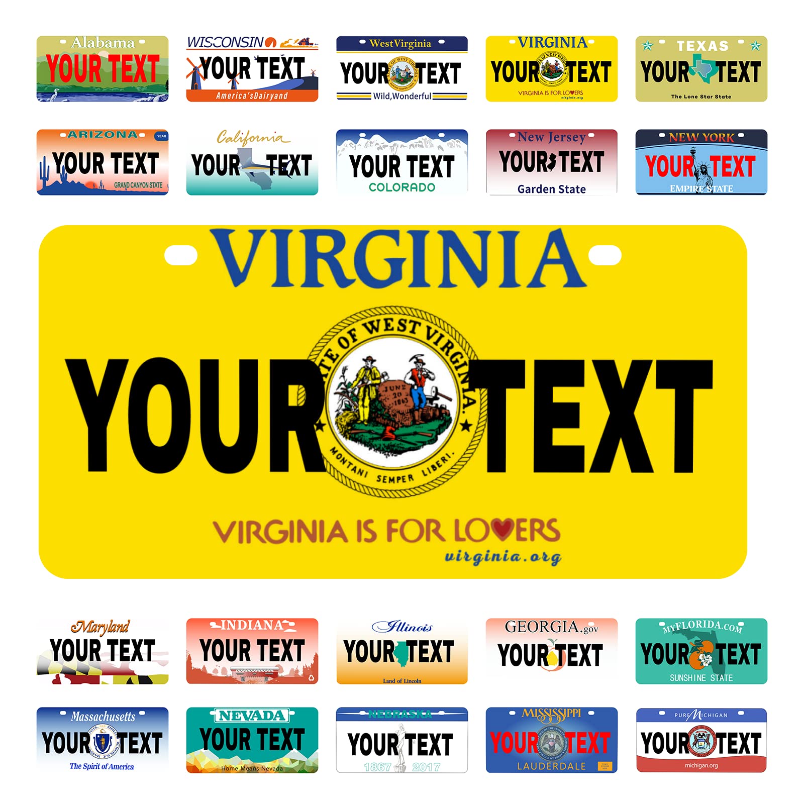Custom Virginia Mini License Plate 6x3 Inch - Personalized Kids Toy Car, Bicycle, Scooter, Golf Cart, Motorcycle & ATV Accessory - Perfect for Gifts, Room Decor & Vehicle Customization