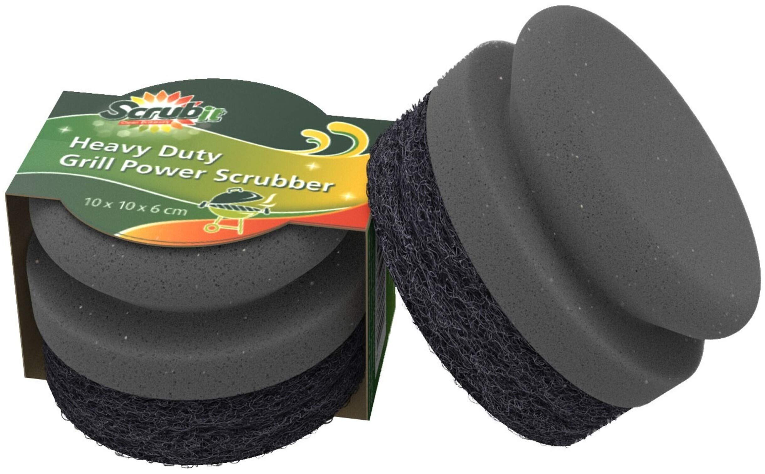 SCRUBIT Grill Cleaning Brush - Heavy Duty BBQ Scrubber with Non-Scratch Sponge & Cast Iron Safe Scraper - Perfect for Gas, Charcoal Grills & Griddles - Outdoor Cooking & Backyard BBQ Accessories (2 Pack)