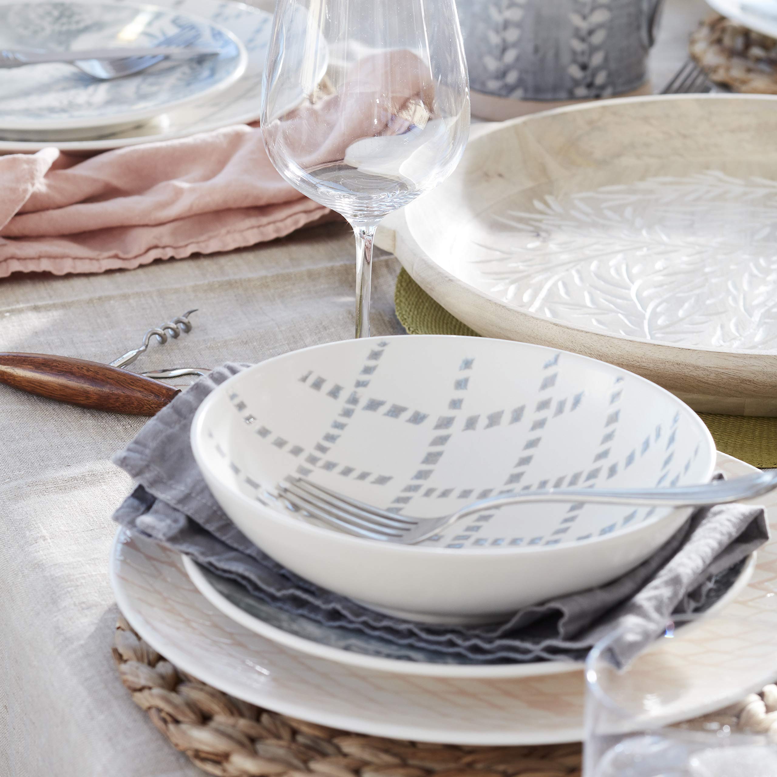 Lenox Textured Neutrals Floral 4-Piece Accent Plates Set - 4.25 LB, Elegant Blue Dinnerware for Fine Dining & Special Occasions
