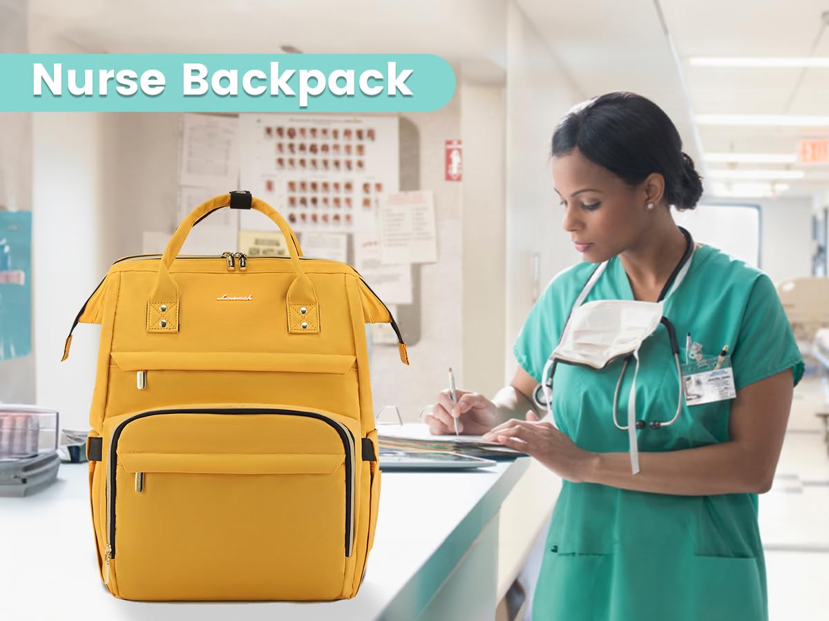 LOVEVOOK 15.6 Inch Anti-Theft Waterproof Laptop Backpack for Women - College, Travel & Work Backpack for Students, Teachers & Nurses - Perfect Gift for Women (Yellow) - Ideal for School, Commuting & Business Trips