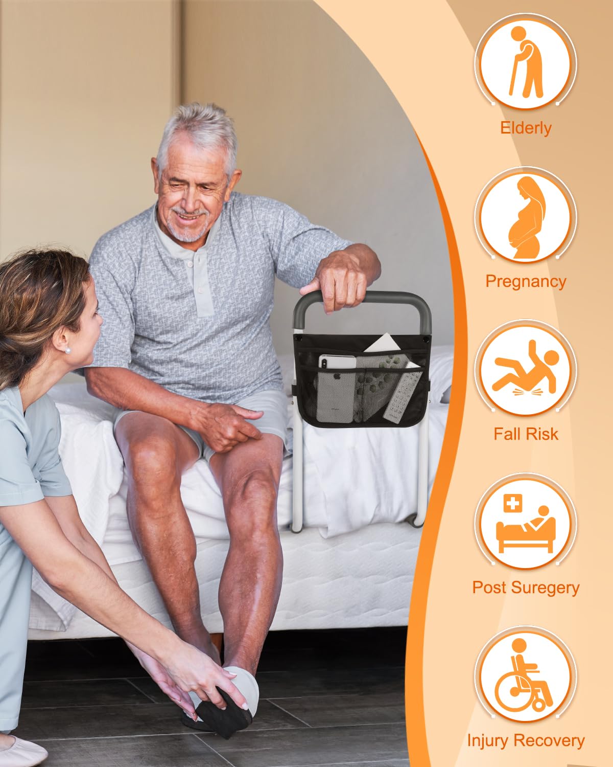 Adjustable Bed Safety Rails for Elderly Adults & Seniors - Sturdy Bed Assist Handles with Storage Bag & Fixing Straps - Universal Fit for King, Queen, Full & Twin Beds - Ideal for Fall Prevention & Bed Mobility Support