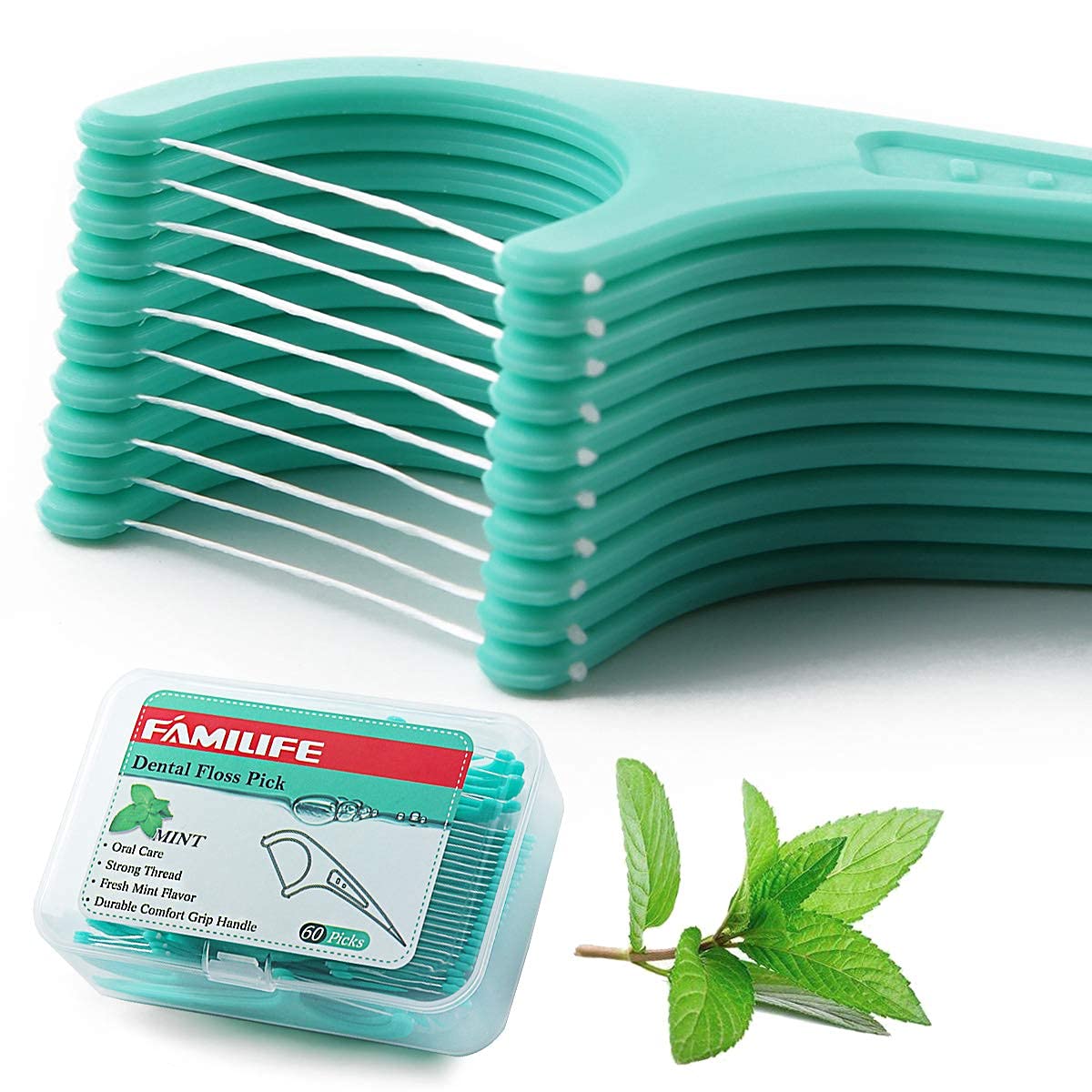 FAMILIFE Mint Dental Floss Picks 240 Count - Teeth Cleaning Flossers with 4 Travel Cases, Anti-Tooth Decay, Fresh Breath - Perfect for Family Oral Care at Home, Work & Travel