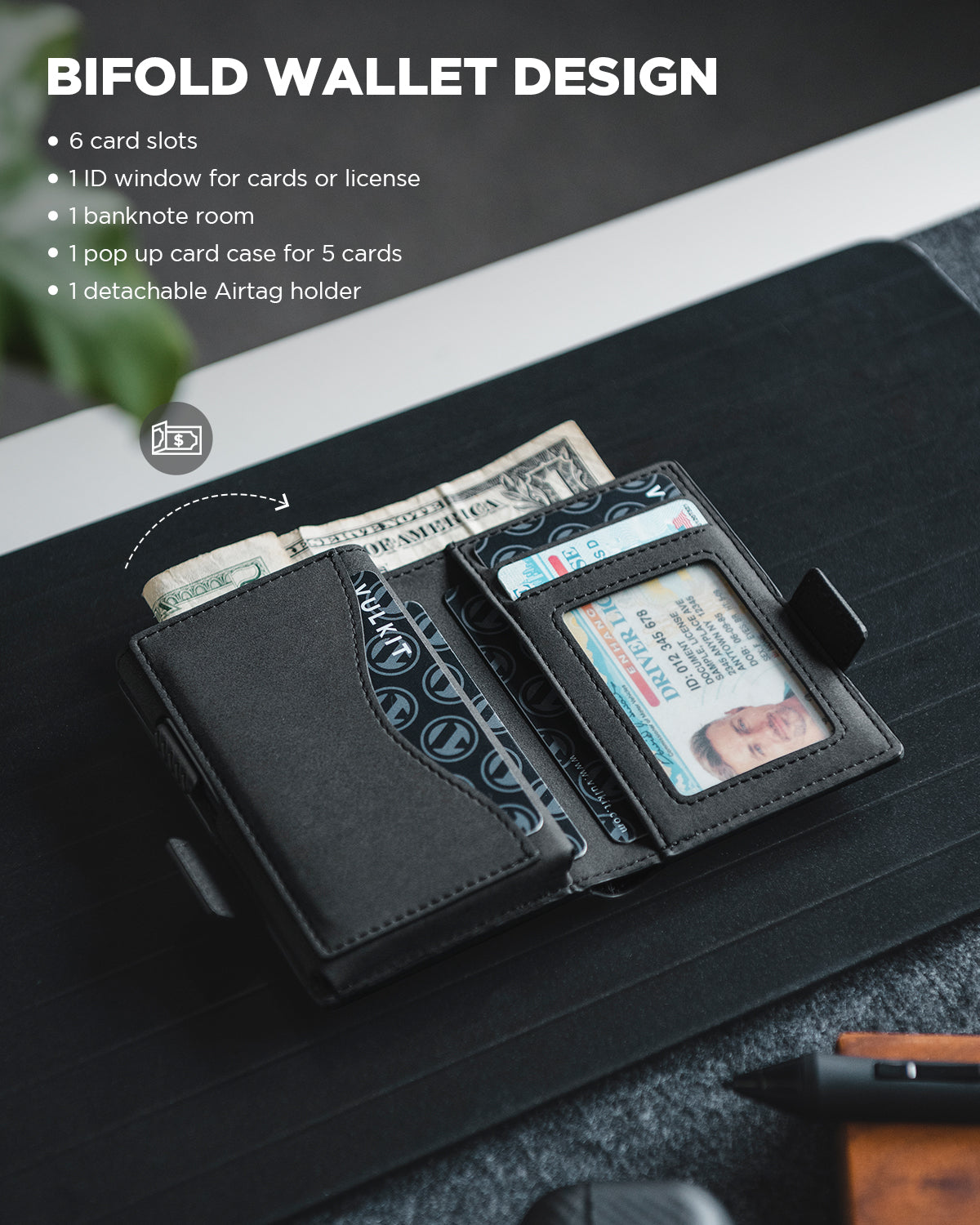 VC309 Slim RFID Blocking Wallet with Side Slider Mechanism & Magnetic Closure - Compatible with Apple AirTag (Perfect for Travel, Business & Everyday Use)